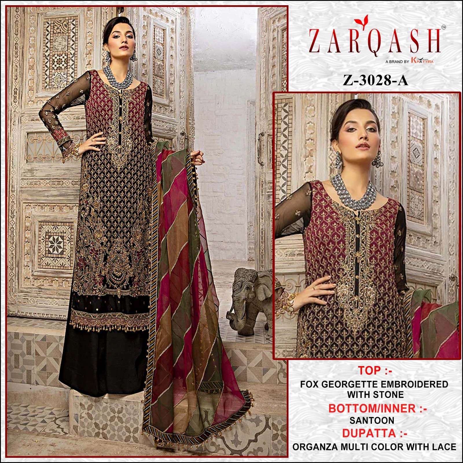 Z-3028 NX BY ZARQASH 3028-A AND 3028-B SERIES FAUX GEORGETTE WORK PAKISTANI DRESSES