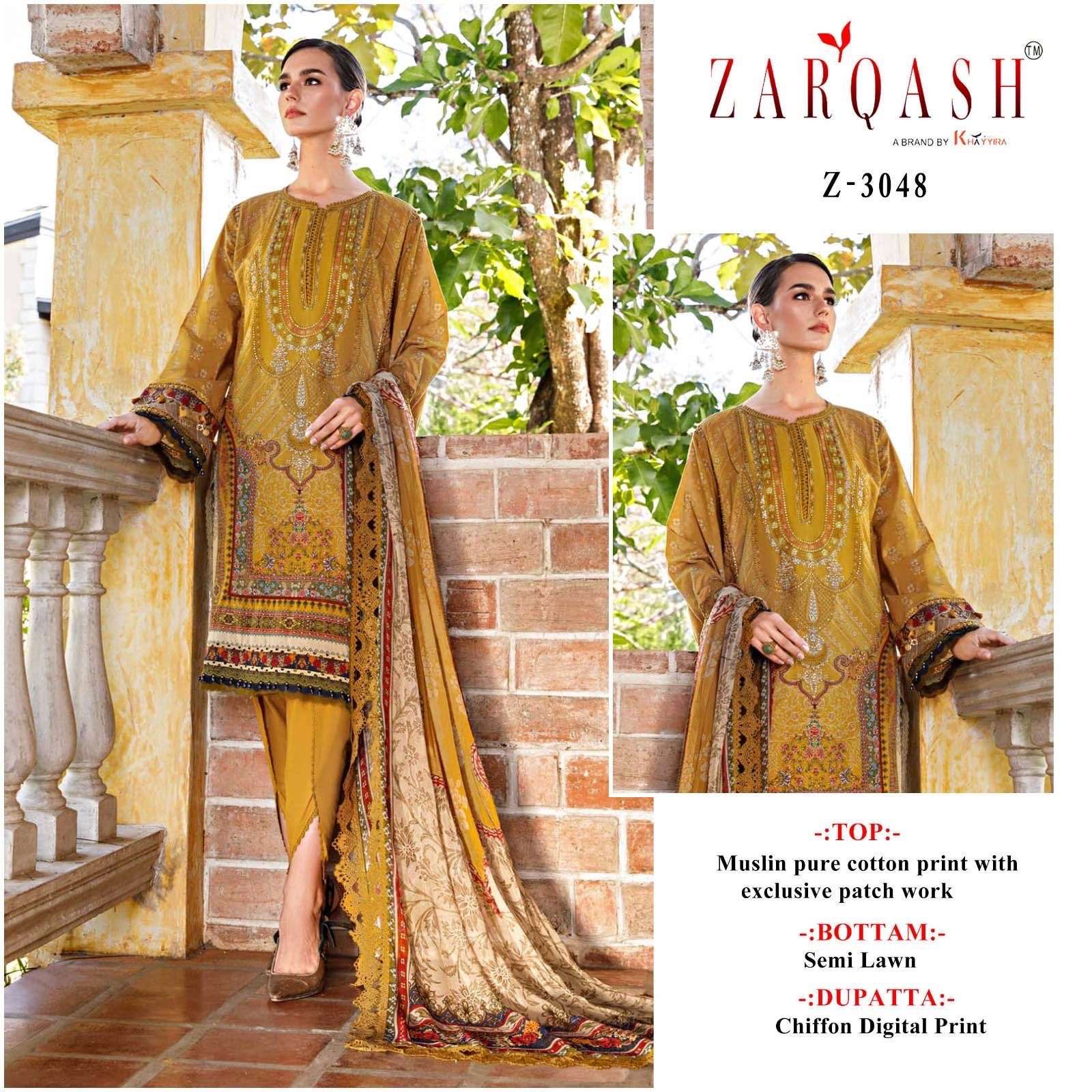 Z-3048 HIT DESIGN BY ZARQASH MUSLIN COTTON EMBROIDERY PAKISTANI DRESS