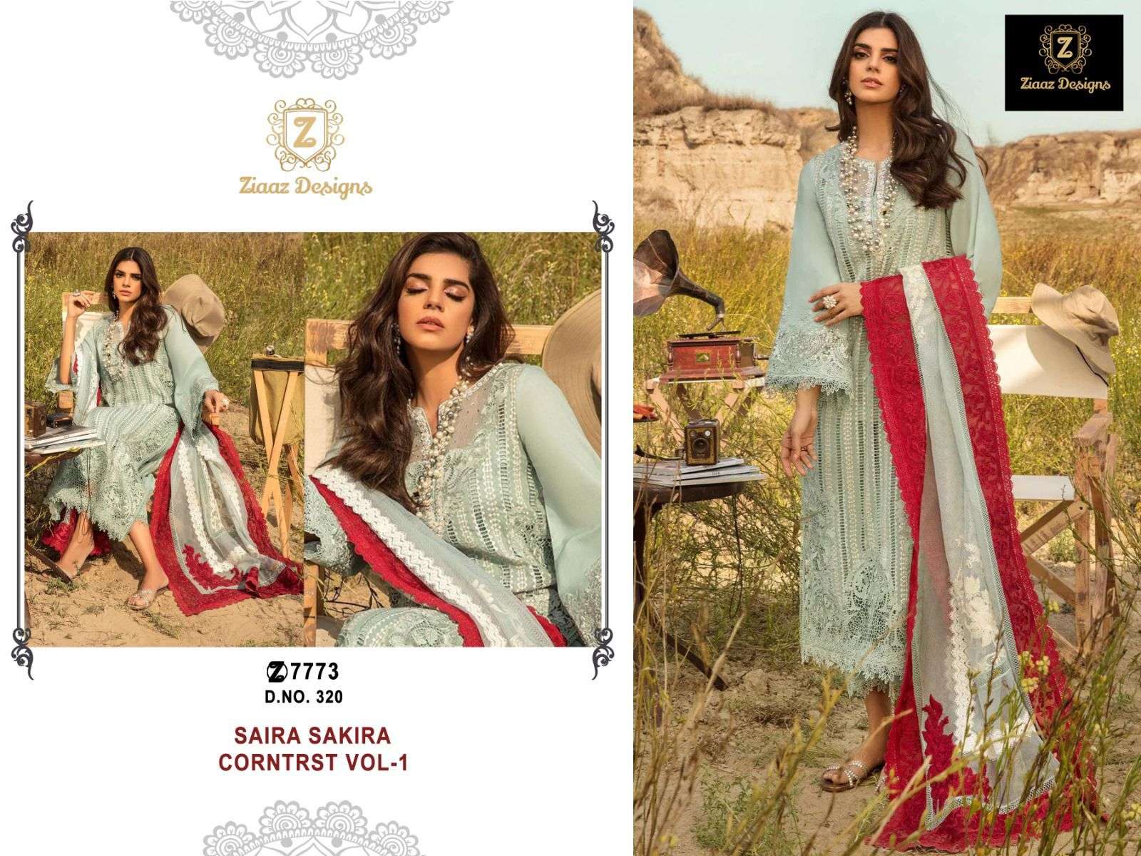 Z-320 COLOURS BY ZIAAZ DESIGNS 320-A TO 320-I SERIES CAMBRIC COTTON WORK PAKISTANI DRESSES