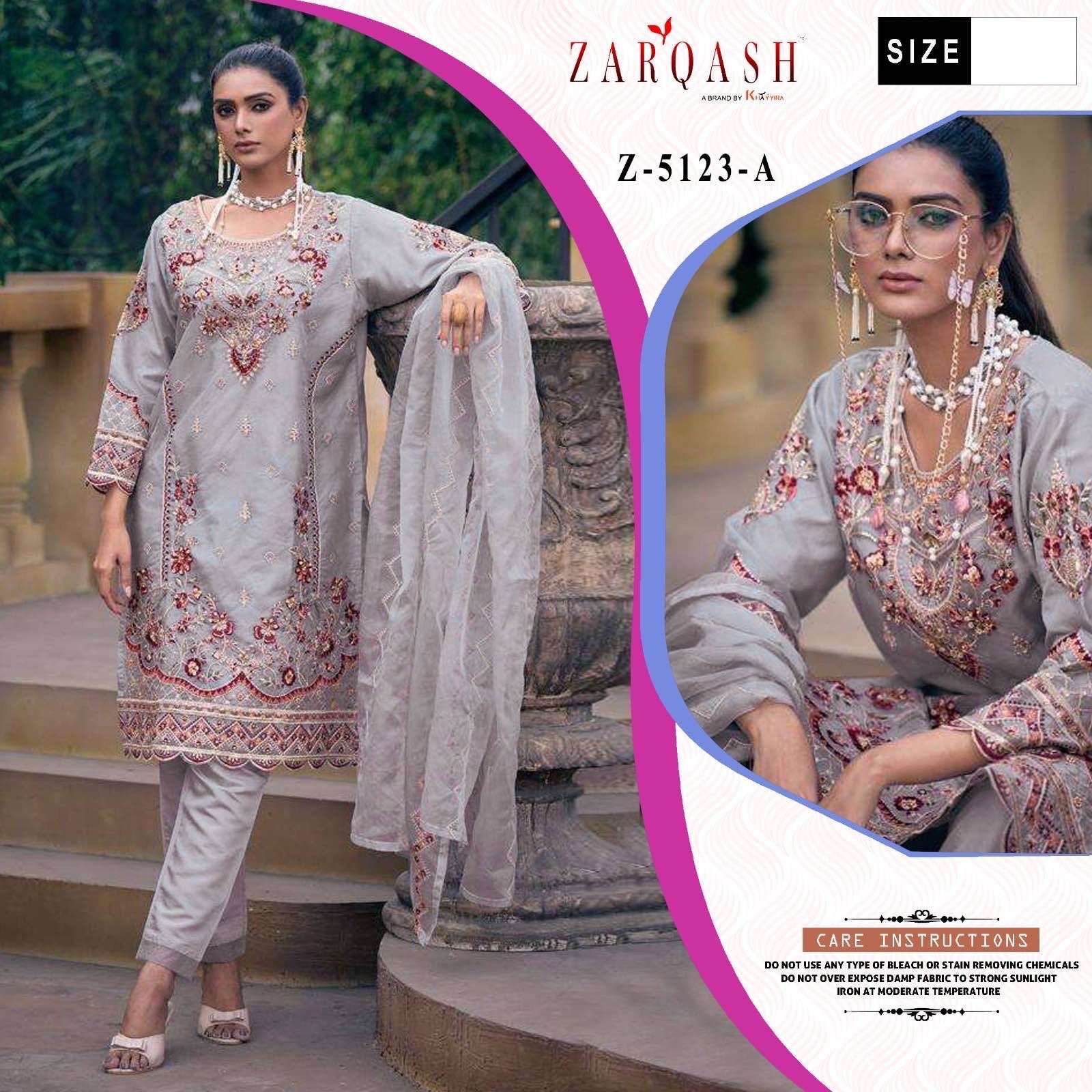 Z 5123 COLOURS BY ZARQASH 5123-A TO 5123-D SERIES ORGANZA EMBROIDERY STITCHED DRESSES