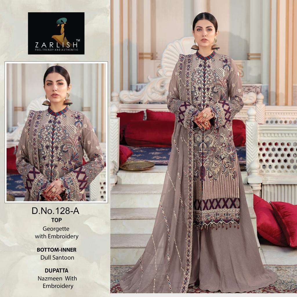 ZARLISH 128 COLOURS BY ZARLISH 128-A TO 128-D SERIES GEORGETTE WORK PAKISTANI DRESSES