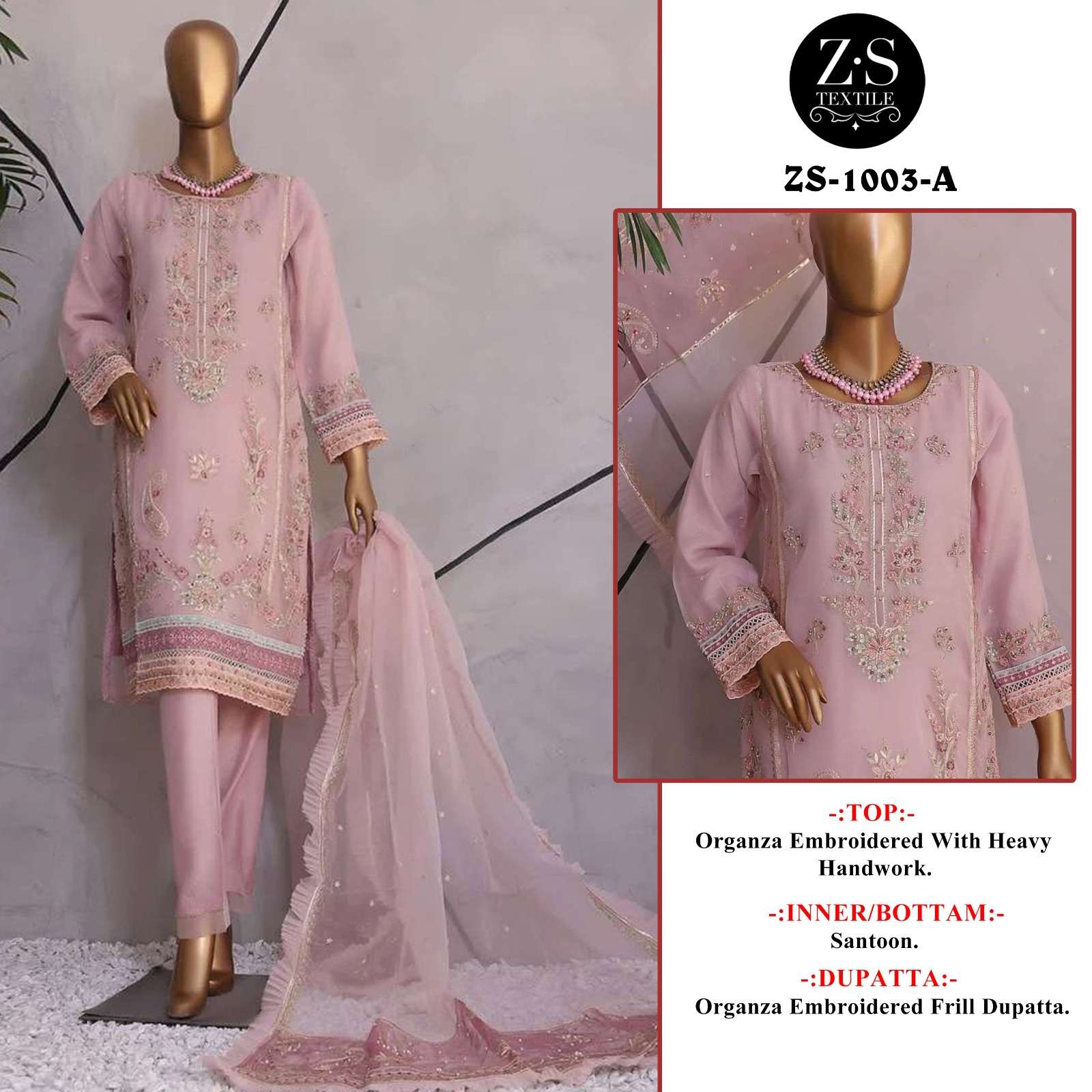 ZS-1003 COLOURS BY AQSAWHOLESALE ORGANZA HEAVY WORK PAKISTANI DRESSES