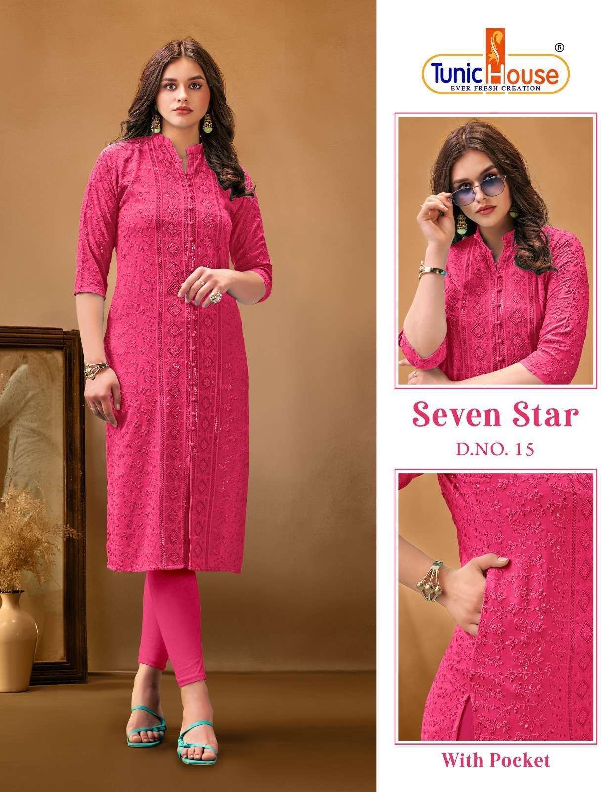 7 STAR BY TUNIC HOUSE 14 TO 23 SERIES VISCOSE RAYON SEQUENCE WORK KURTIS