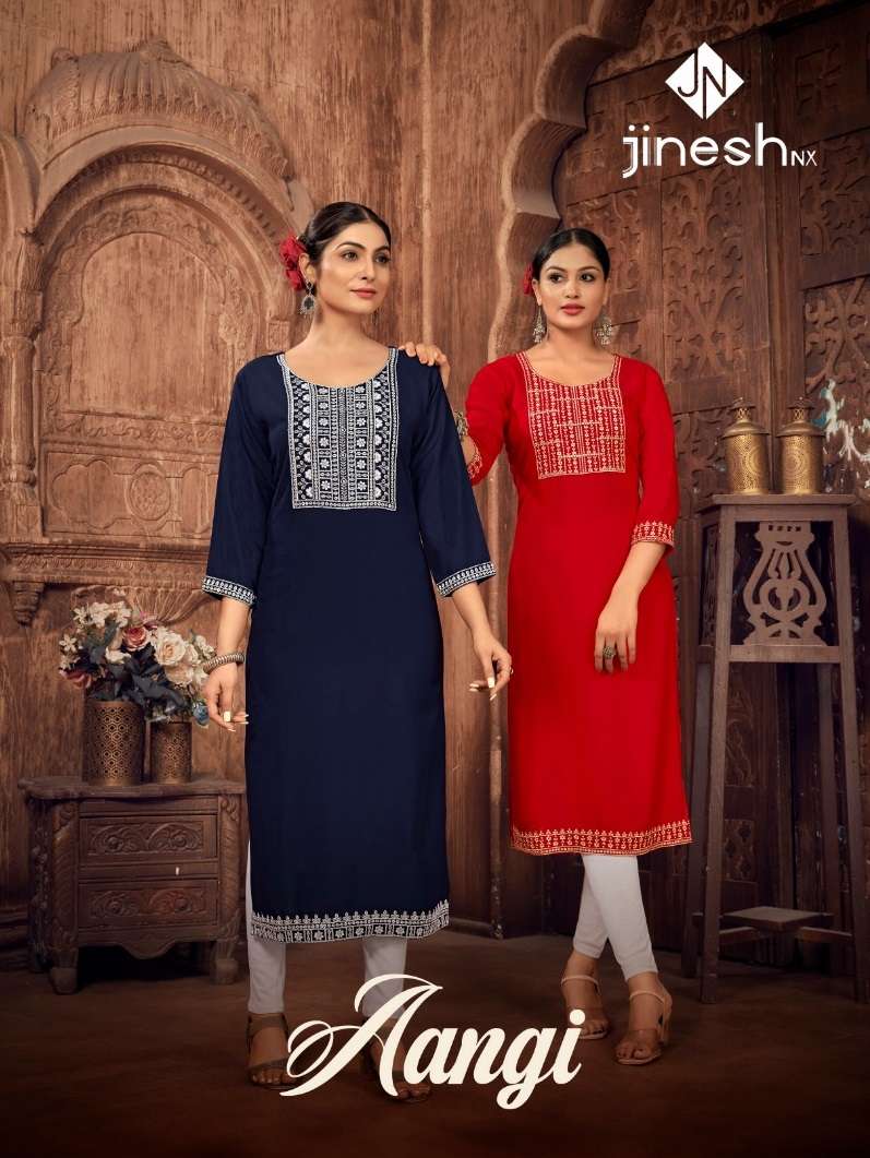 AANGI BY JINESH NX 1001 TO 1006 SERIES RAYON EMBROIDERY WORK KURTIS