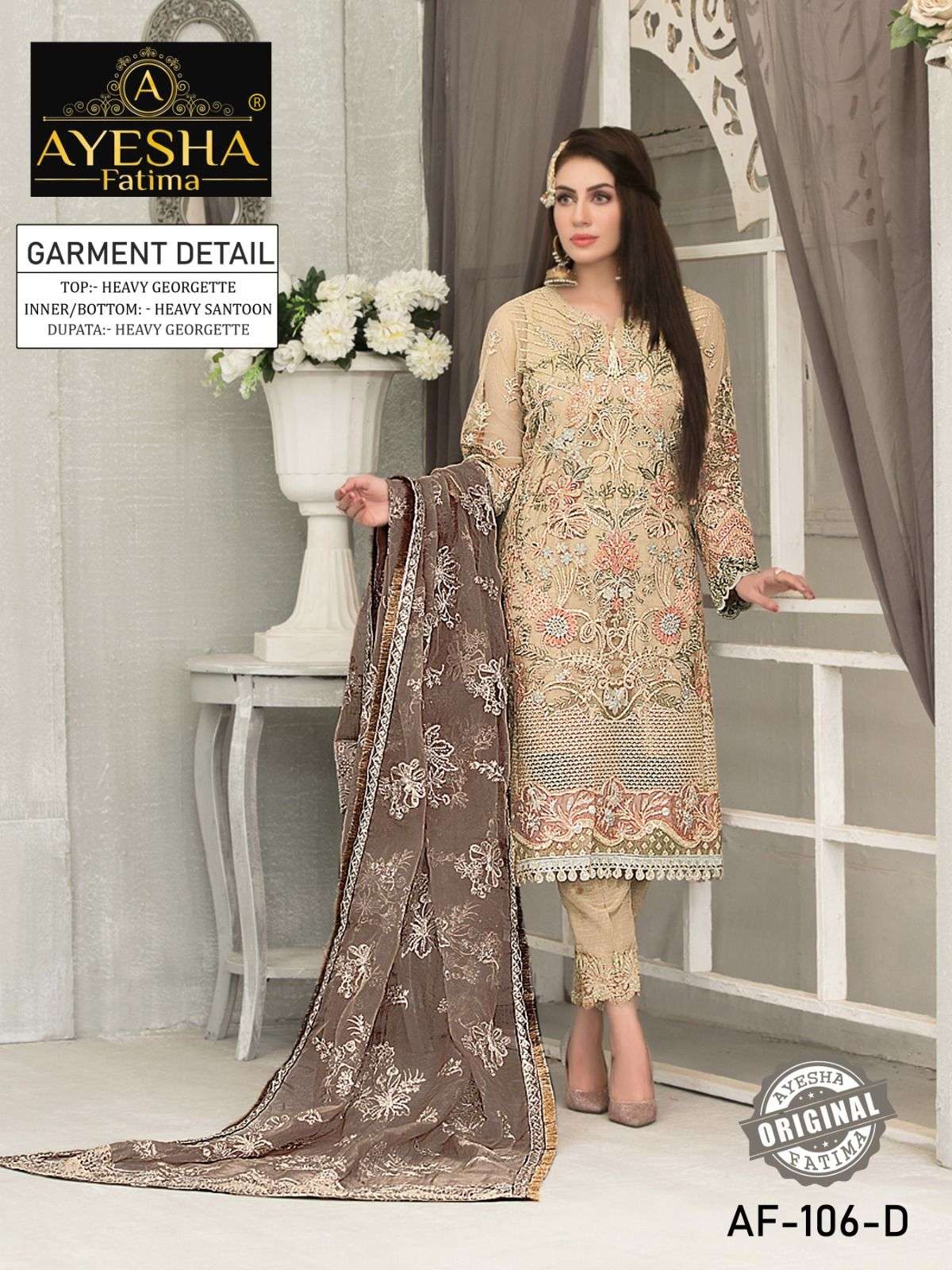 AF-106 COLOURS BY AYESHA FATIMA 106-D TO 106-G SERIES GEORGETTE EMBRODIERY DRESSES