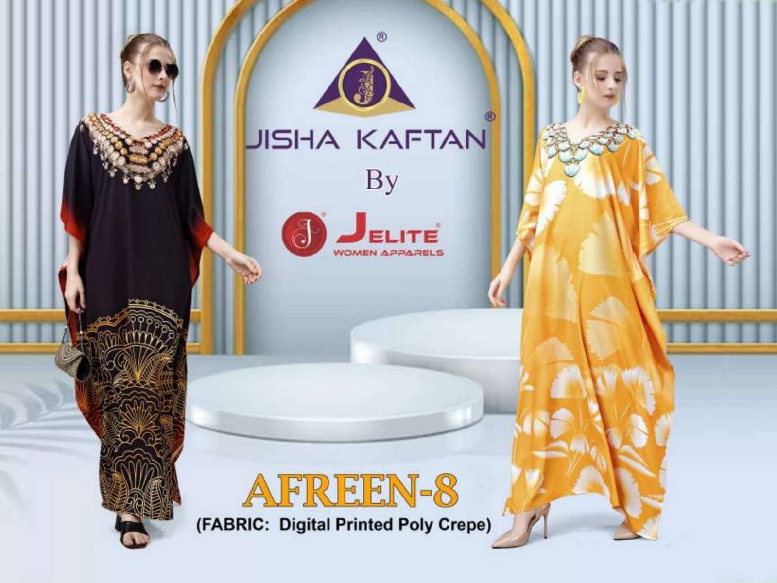 AFREEN VOL-8 BY JISHA KAFTAN 157 TO 164 SERIES POLYSTER CREPE PRINT KAFTANS