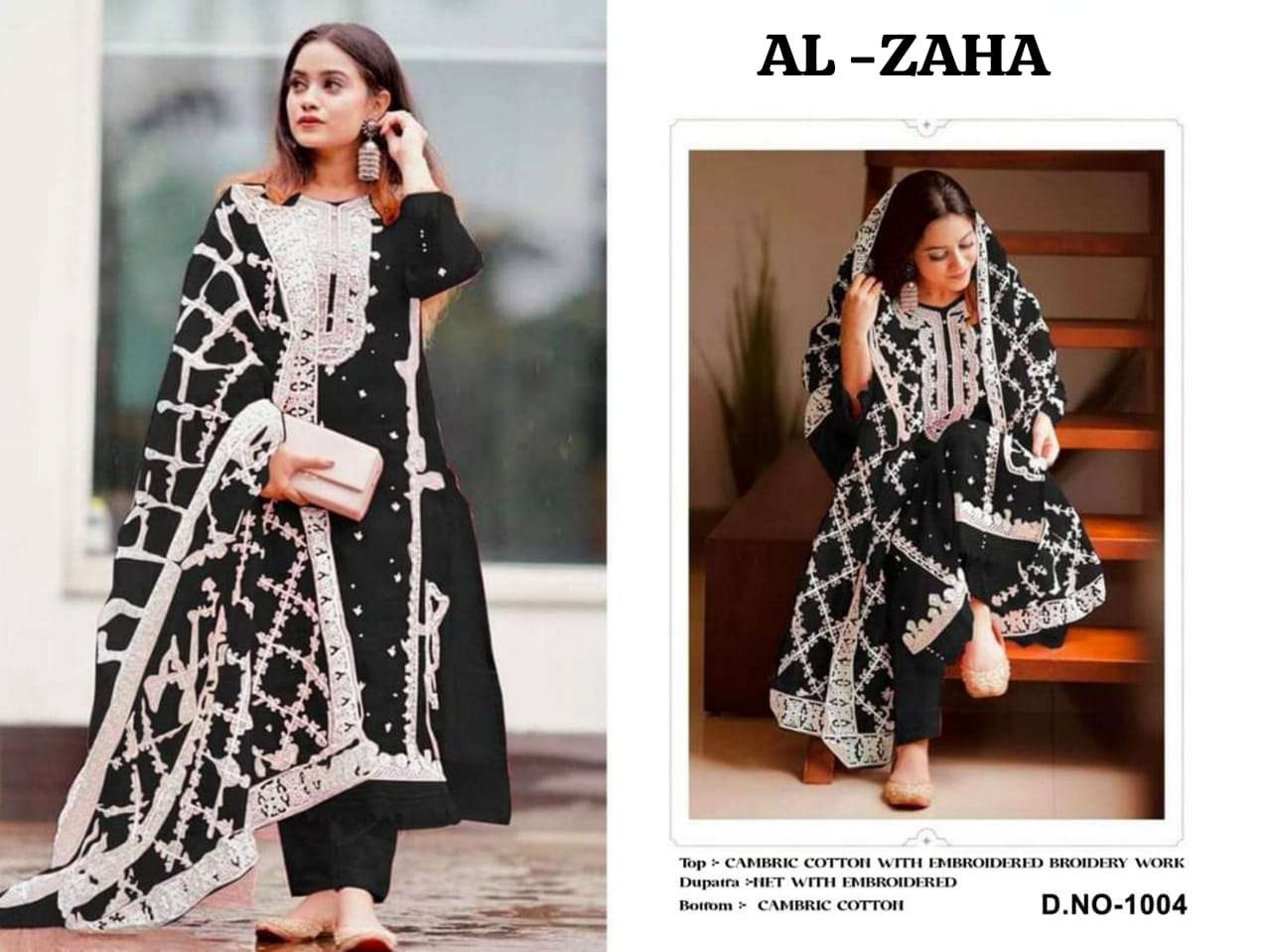 AL ZAHA 1004 HIT DESIGN BY AQSAWHOLESALE CAMBRIC COTTON WORK PAKISTANI DRESS