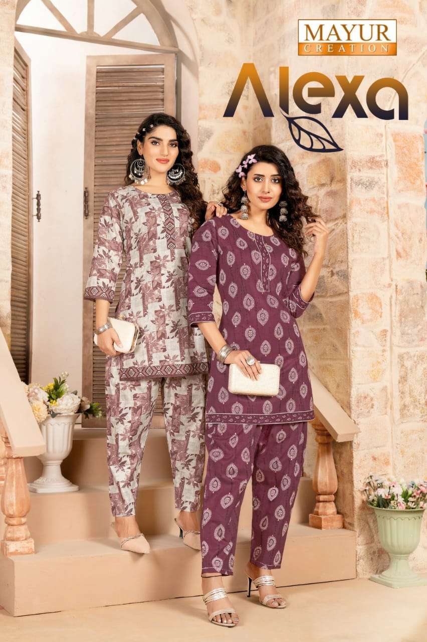 ALEXA VOL-1 BY MAYUR CREATION 1001 TO 1010 SERIES PURE COTTON PRINT CO-ORD SETS