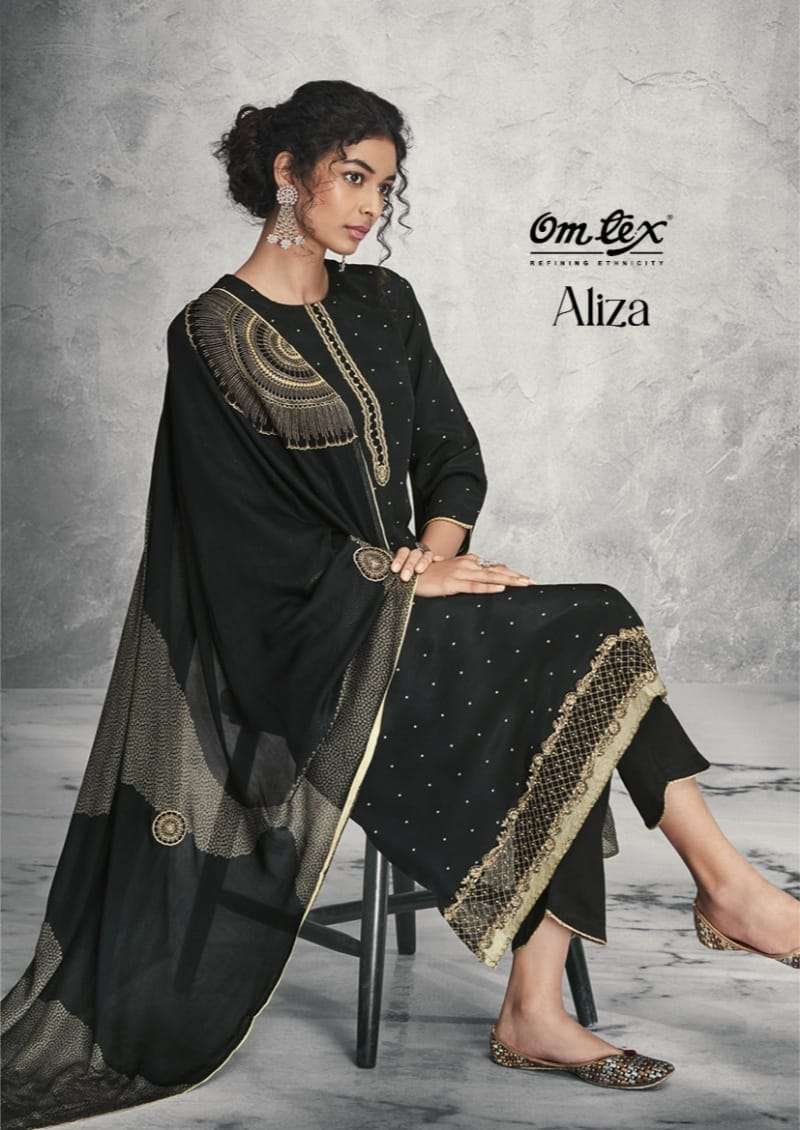 ALIZA BY OMTEX 2051-A TO 2051-D SERIES MUSLIN EMBROIDERY WORK DRESSES