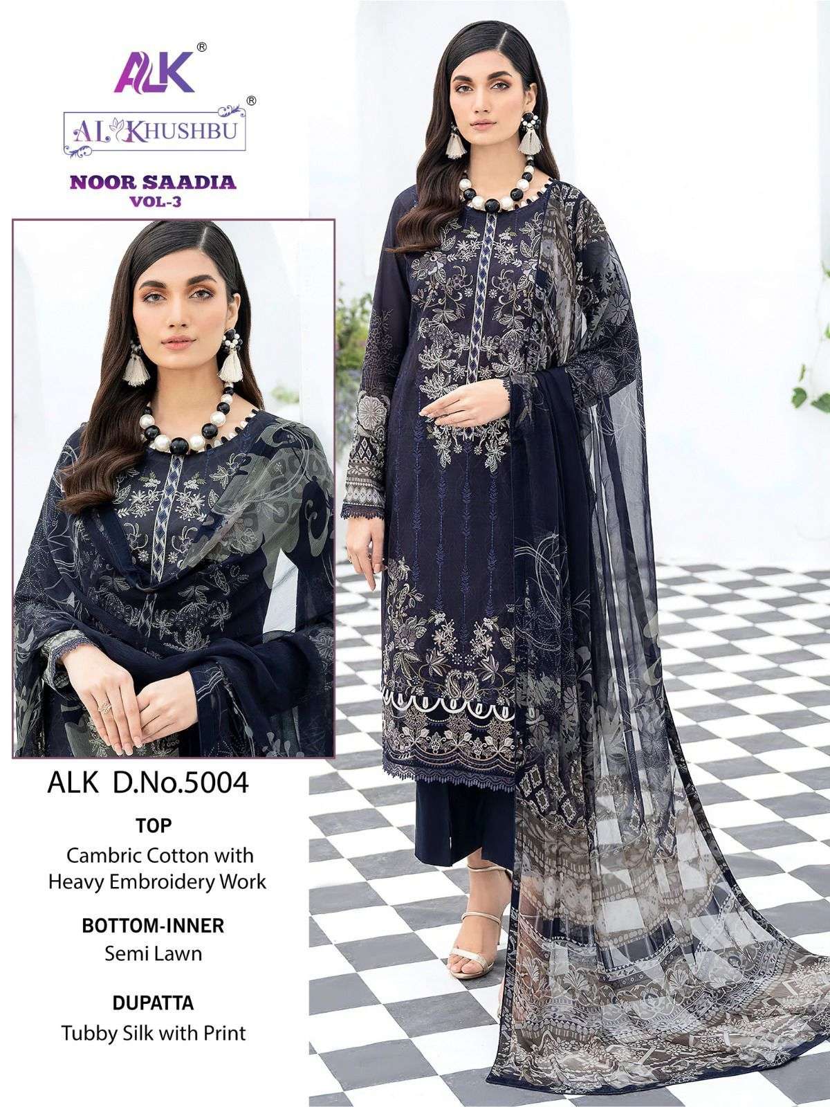 ALK-5004 HIT DESIGN BY AL KHUSHBU CAMBRIC COTTON EMBROIDERY PAKISTANI DRESS