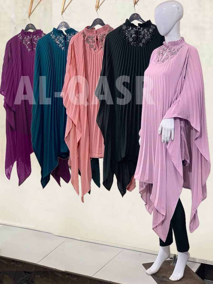 AM-25 COLOURS BY AL-QASR CRUSH GEORGETTE WORK READYMADE TUNICS