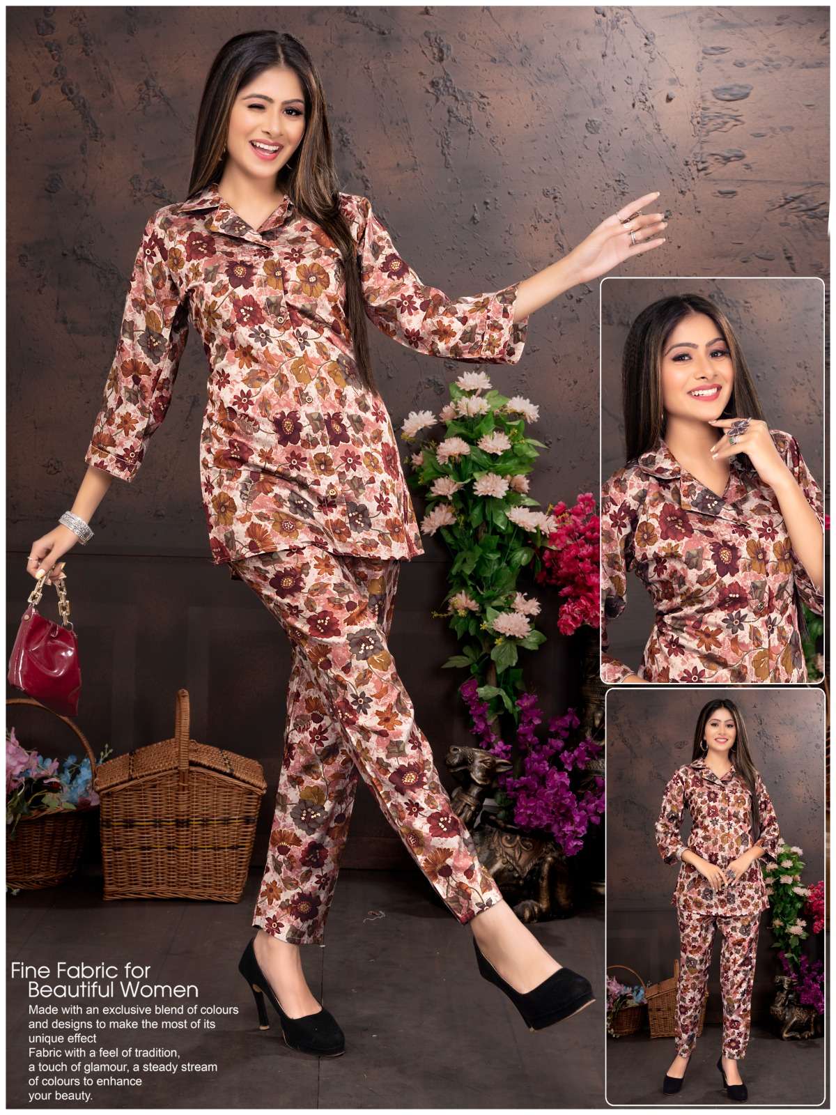 AMBRA BY AQSAWHOLESALE MODAL PRINT DESIGNER WORK CO-ORD SET