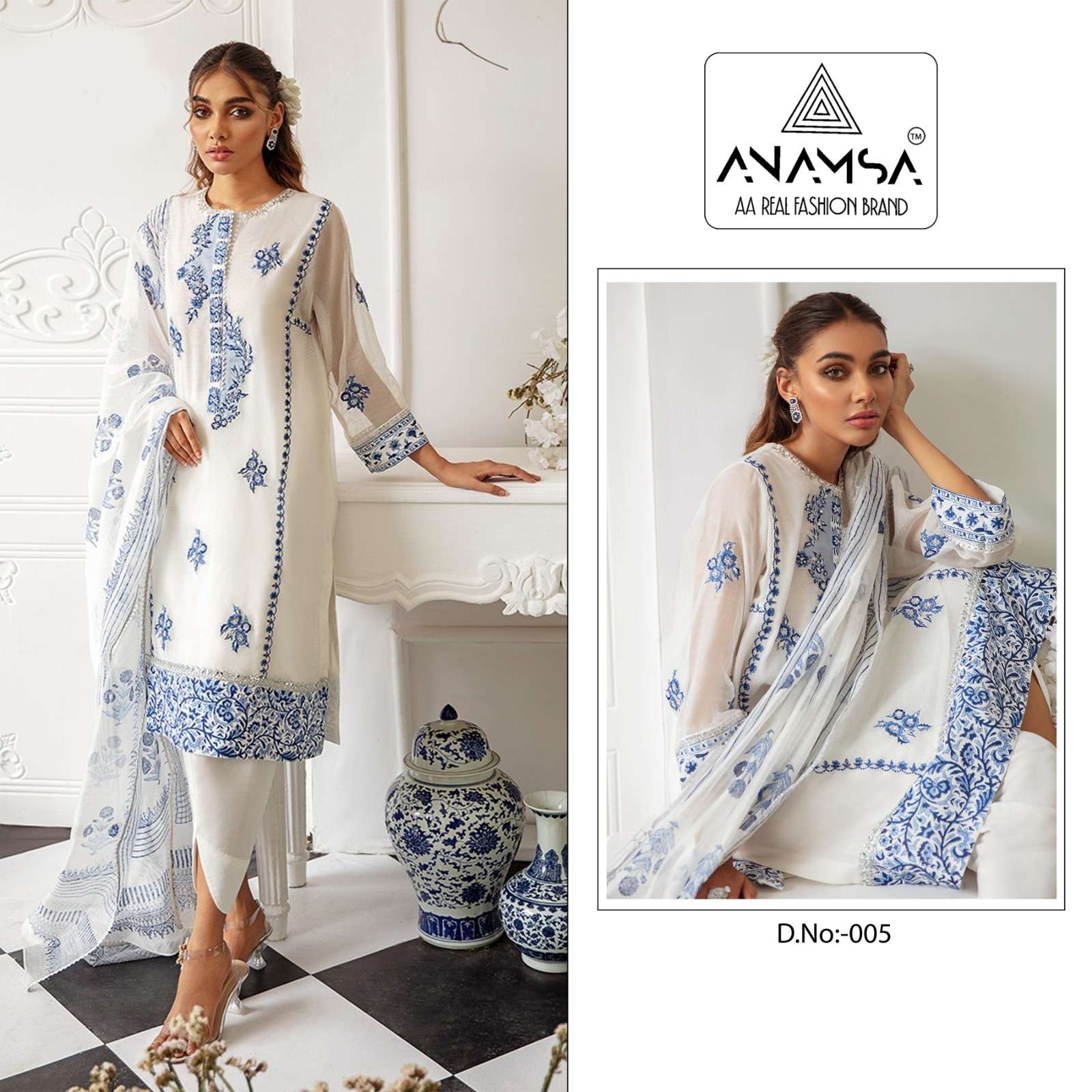 ANAMSA 05 HIT DESIGN BY AQSAWHOLESALE FAUX GEORGETTE EMBROIDERY READYMADE DRESS