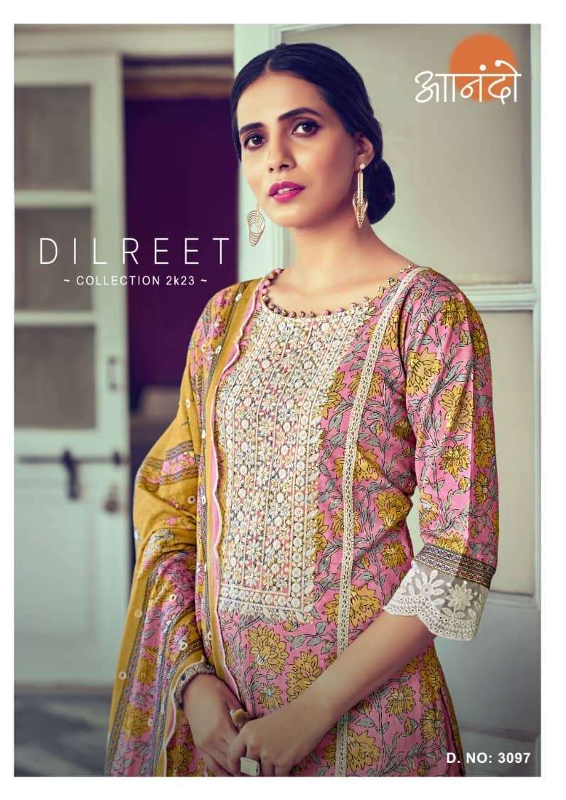 ANANDO DILREET BY JAY VIJAY 3097-A TO 3097-D SERIES JAM SATIN EMBROIDERY WORK DRESSES