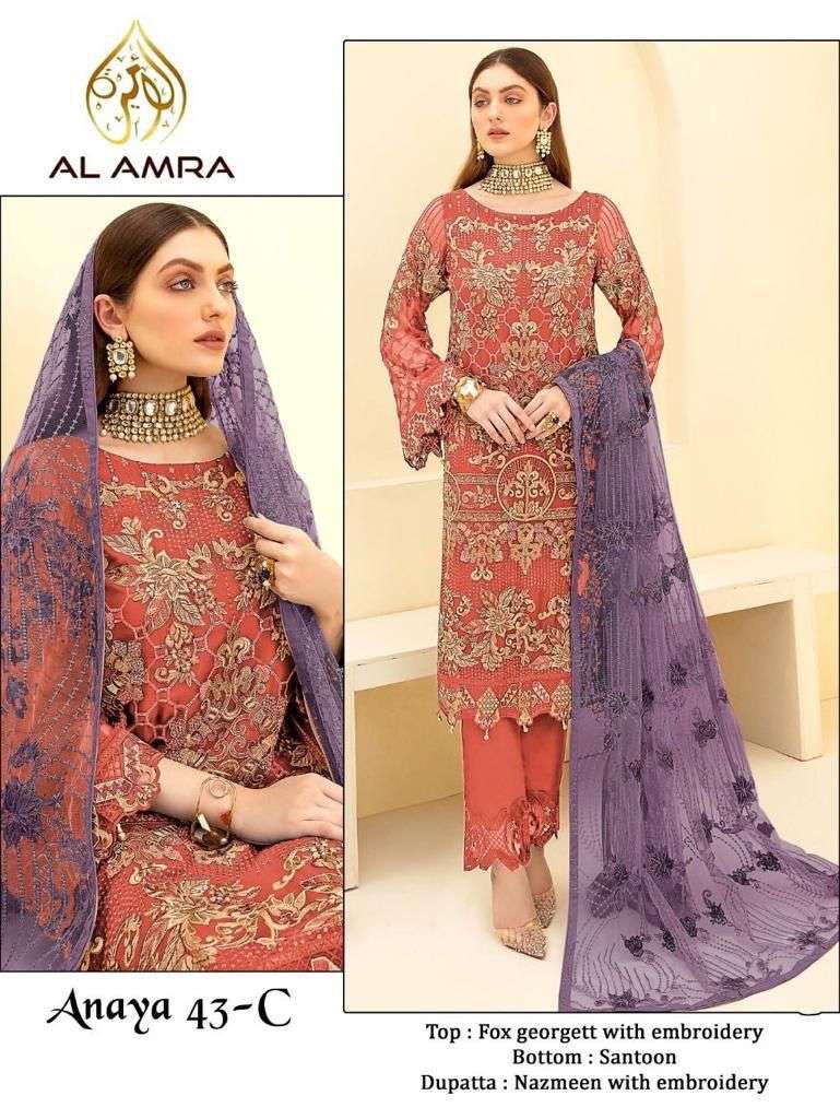 ANAYA 43-C HIT DESIGN BY AL AMRA FAUX GEORGETTE EMBROIDERY WORK PAKISTANI DRESS