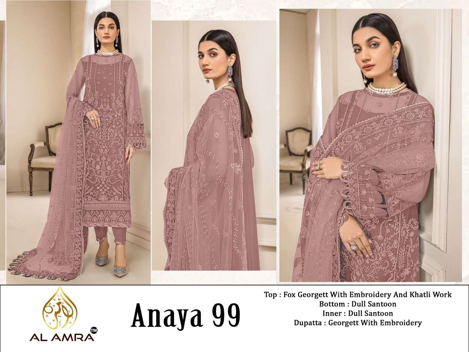 ANAYA 99 HIT DESIGN BY AL AMRA GEORGETTE EMBROIDERY WORK PAKISTANI DRESS