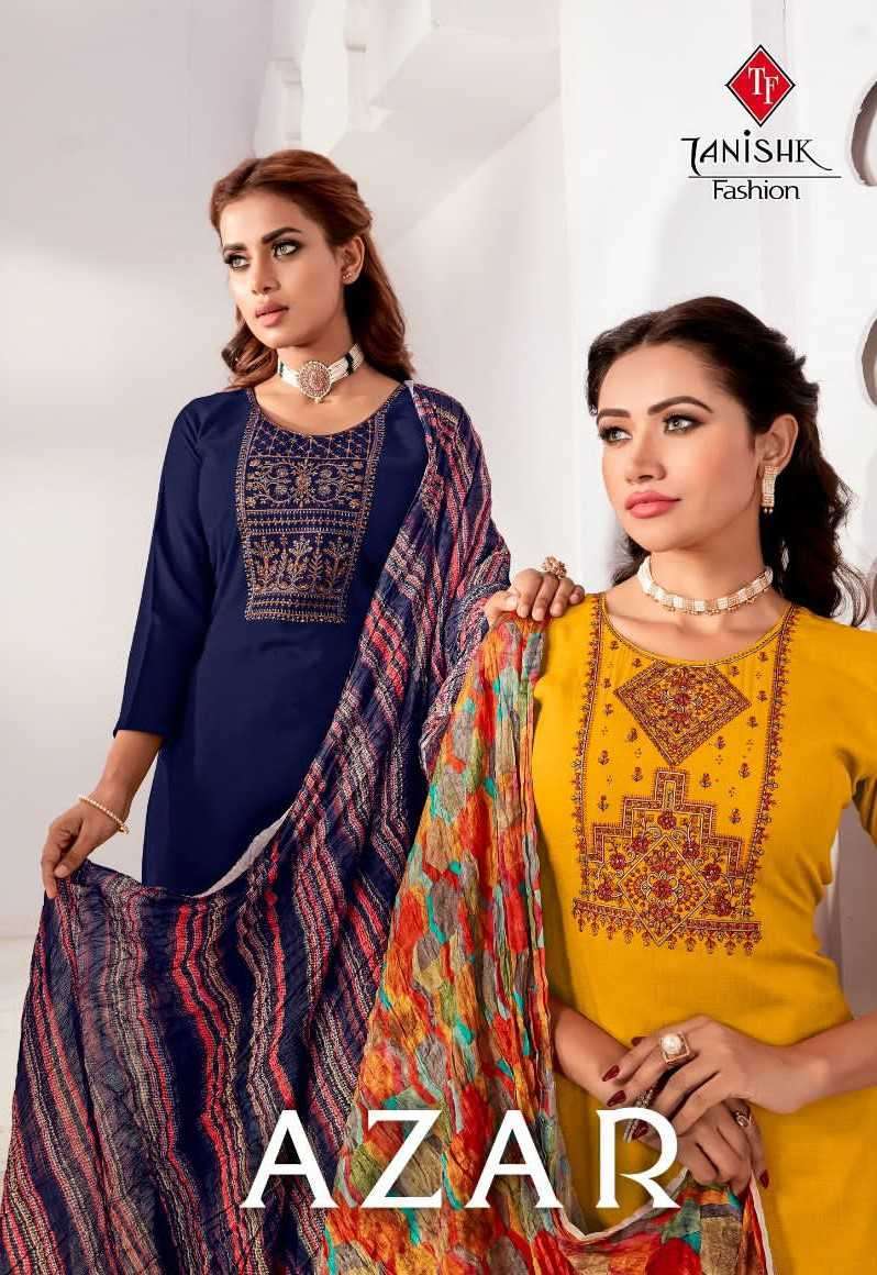 AZAR BY TANISHK FASHION 9601 TO 9608 SERIES RAYON EMBROIDERY WORK DRESSES