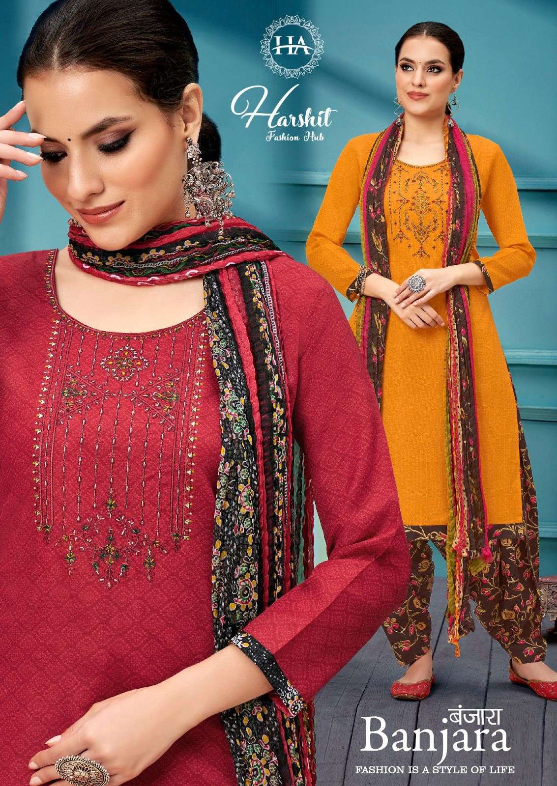 BANJARA BY HARSHIT 1050-001 TO 1050-008 SERIES COTTON EMBROIDERY WORK DRESSES