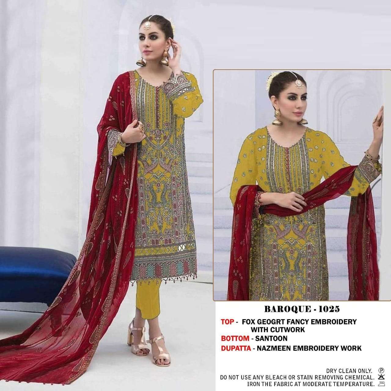 BAROQUE 1025 BY AQSAWHOLESALE GEORGETTE EMBROIDERY PAKISTANI DRESS