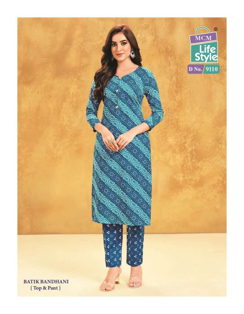 BATIK BANDHANI BY MCM LIFESTYLE 9108 TO 9119 SERIES COTTON PRINT KURTI & PANTS