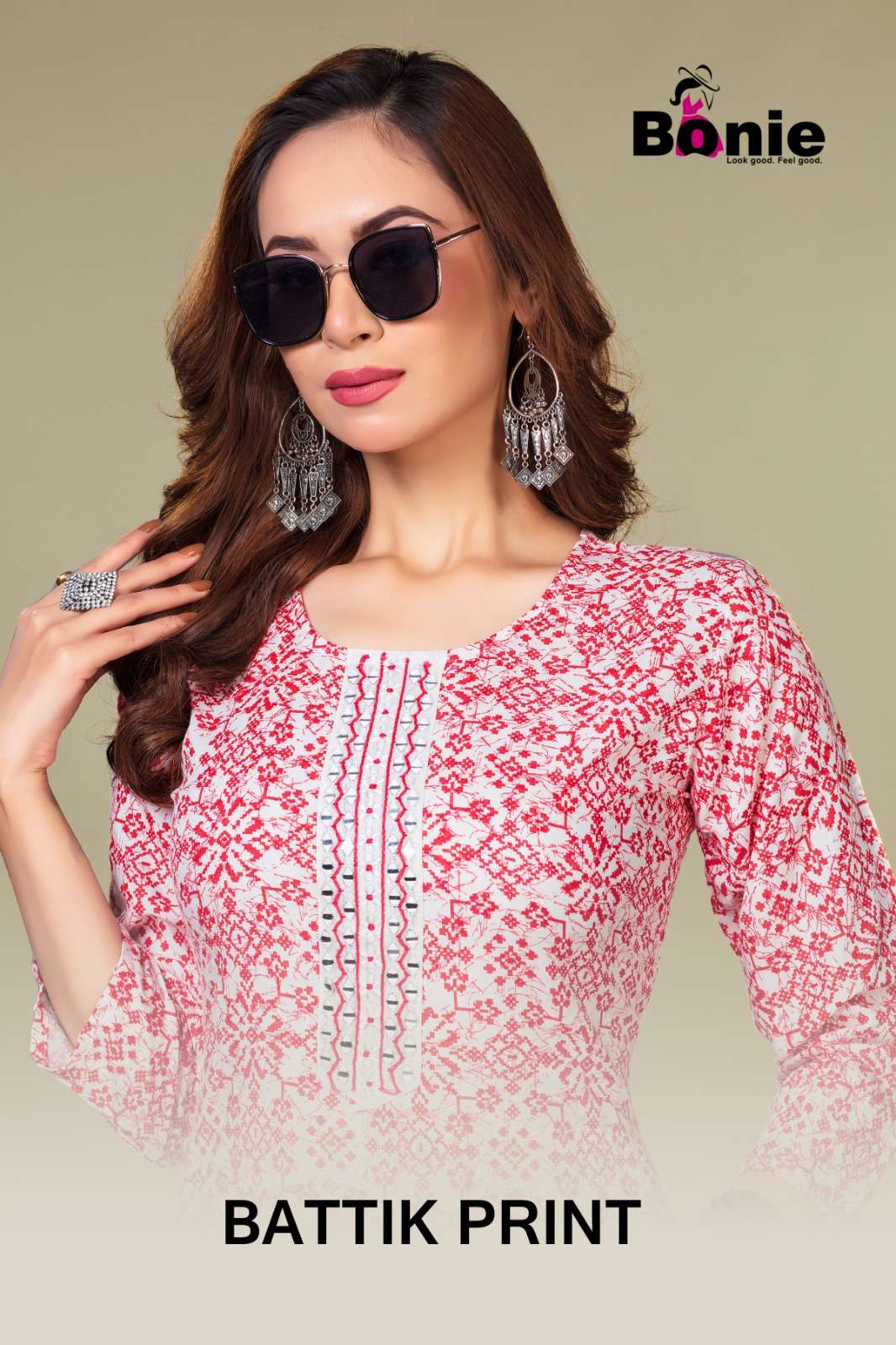 BATTIK PRINT BY BONIE 101 TO 106 SERIES RAYON PRINT KURTIS