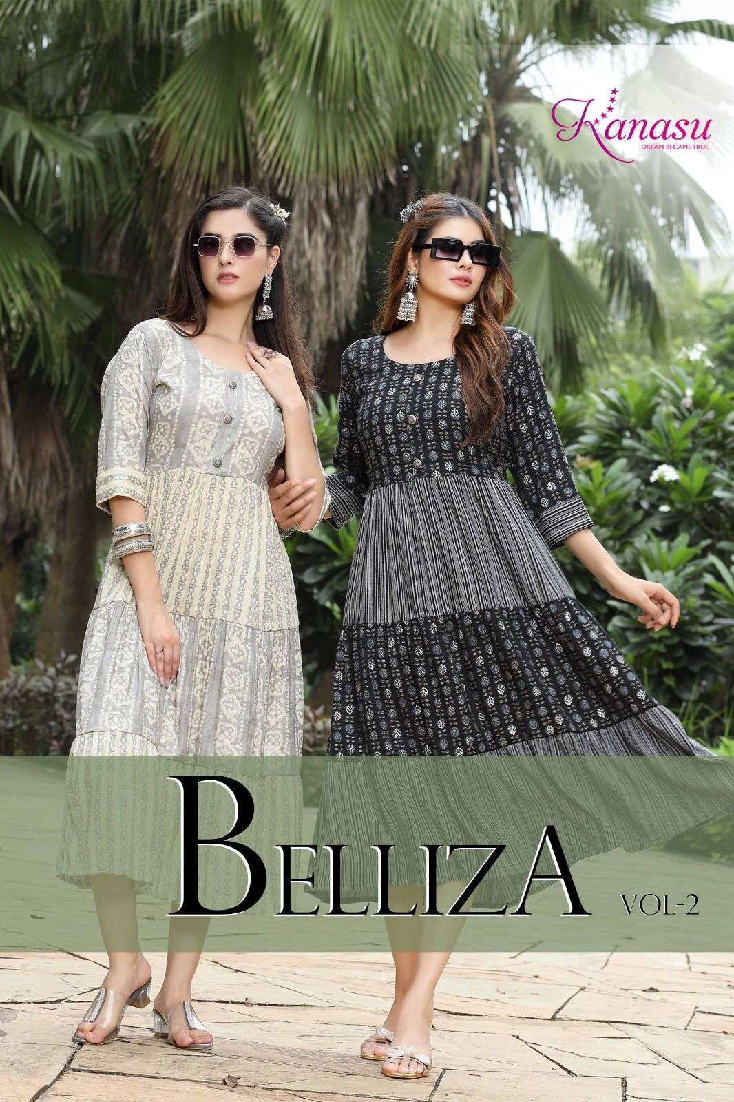 BELLIZA VOL-2 BY KANASU 1001 TO 1008 SERIES HEAVY RAYON CAPSULE PRINT LONG KURTIS