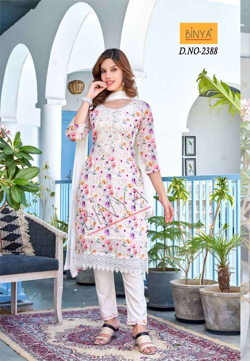 BINYA NC VOL-2 BY AQSAWHOLESALE 2386 TO 2459 SERIES RAYON LINEN WORK STITCHED DRESSES