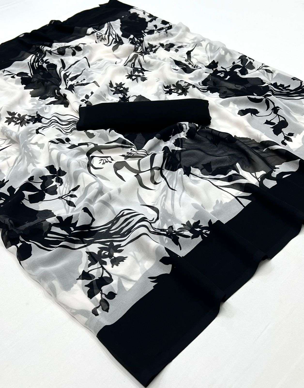 BLACK AND WHITE BY AQSAWHOLESALE SOFT WEIGHTLESS PRINTED CASUAL SAREES