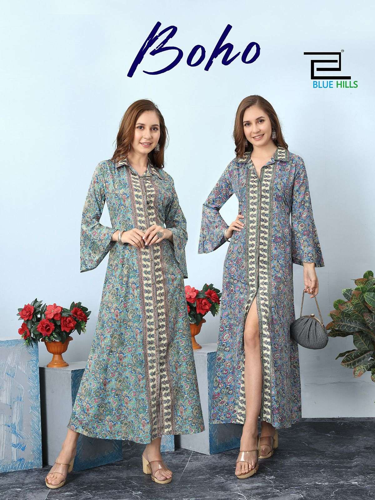 BOHO BY BLUE HILLS 1001 TO 1004 SERIES HEAVY FRENCH CREPE PRINT GOWNS