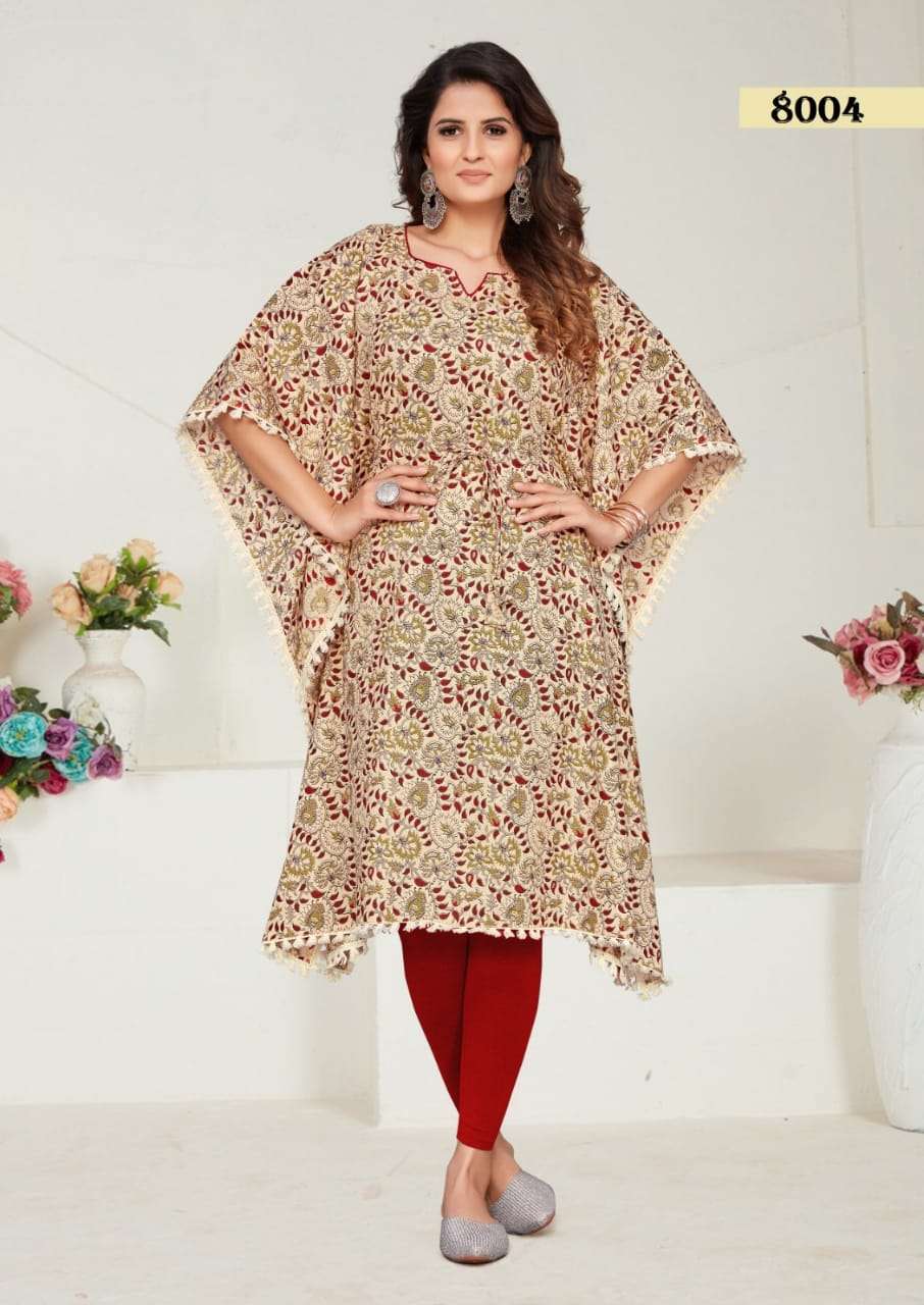 CLOVIA KAFTAN BY AQSAWHOLESALE 8001 TO 8009 SERIES BATIK PRINT COTTON KAFTANS