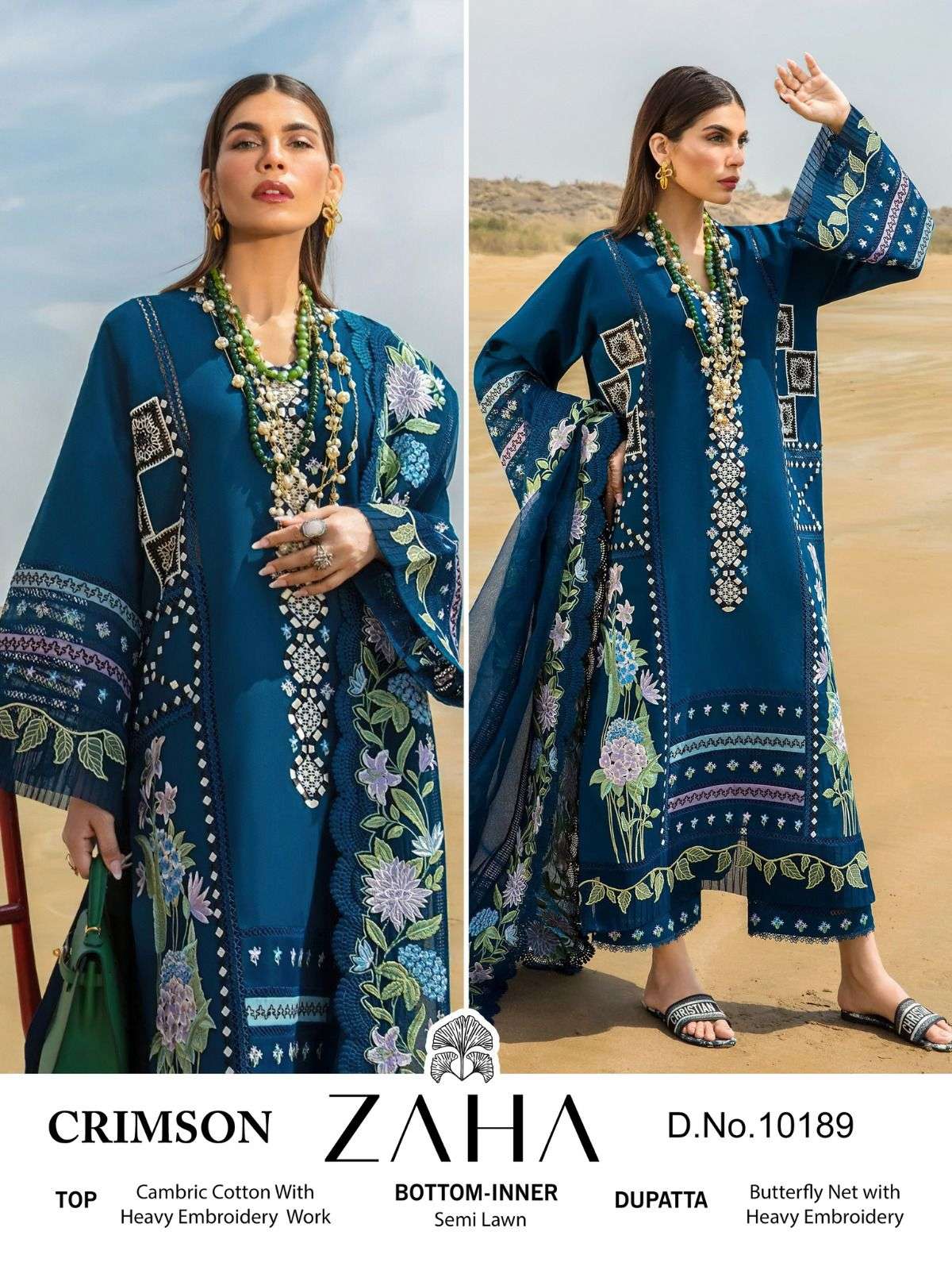 CRIMSON 10189 BY ZAHA CAMBRIC COTTON EMBROIDERY PAKISTANI DRESS