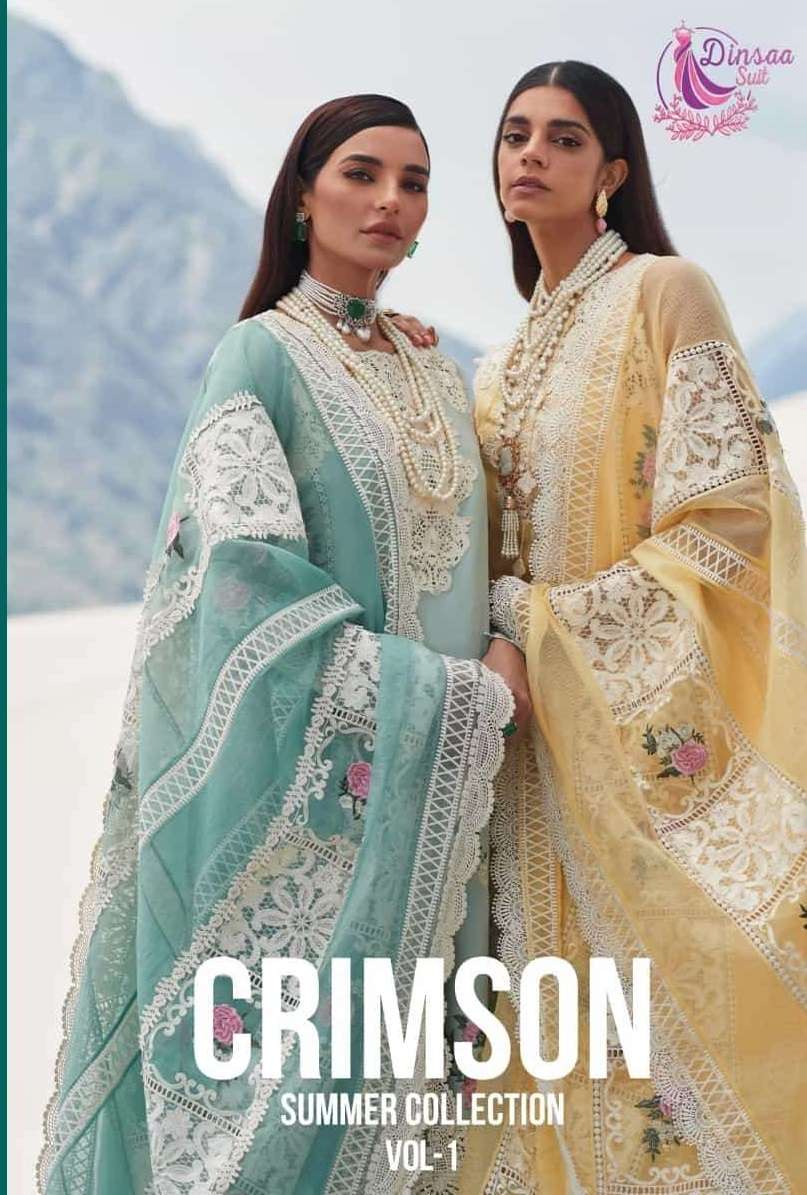 CRIMSON SUMMER COLLECTION VOL-1 BY DINSAA SUIT 215 TO 218 COTTON HEAVY WORK DRESSES