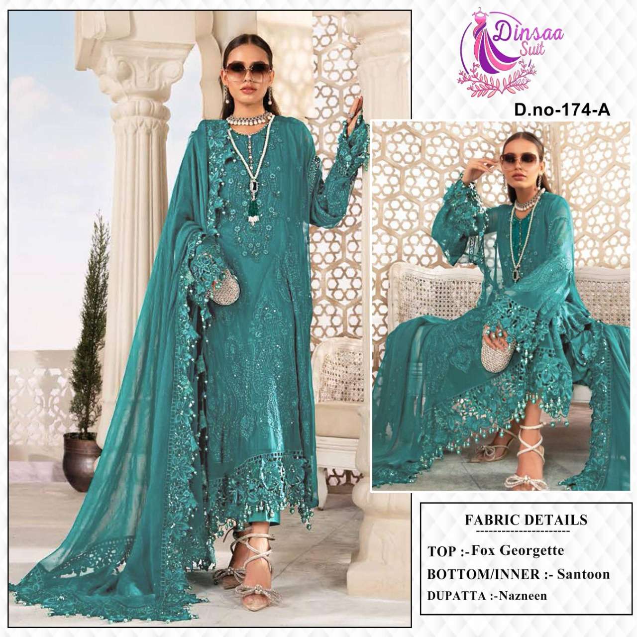 DS-174 COLOURS BY DINSAA SUIT 174-A TO 174-C SERIES FAUX GEORGETTE WORK PAPKISTANI DRESSES