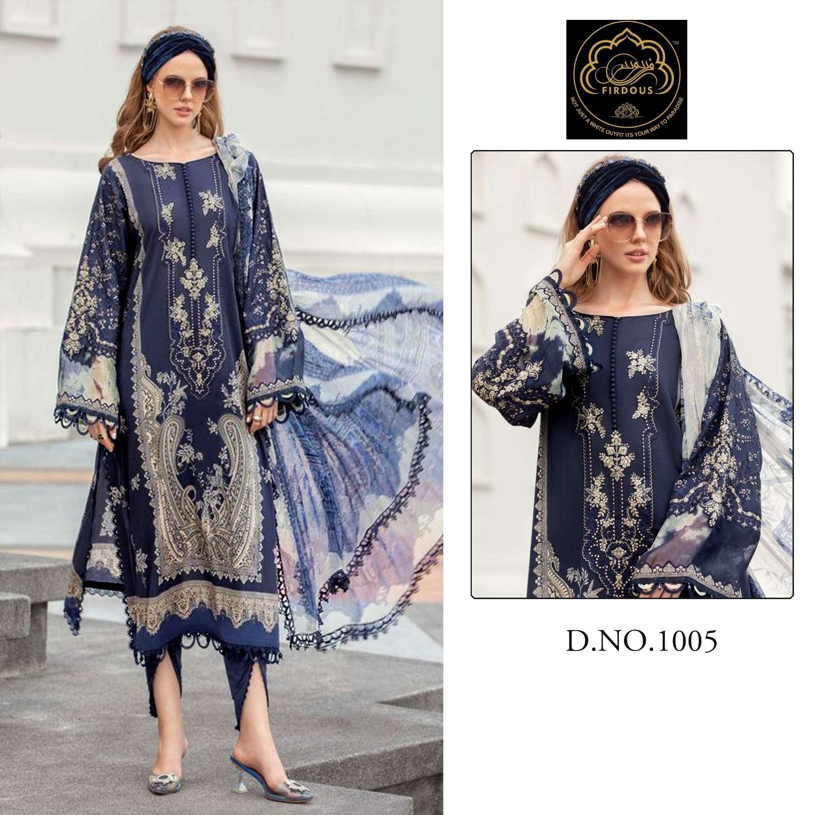 FIRDOUS 1005 HIT DESIGN BY AQSAWHOLESALE COTTON EMBROIDERY PAKISTANI DRESS