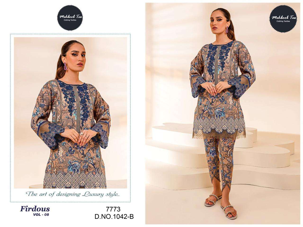 FIRDOUS 1042 HIT DESIGN BY MEHBOOB TEX COTTON EMBROIDERY PAKISTANI DRESS