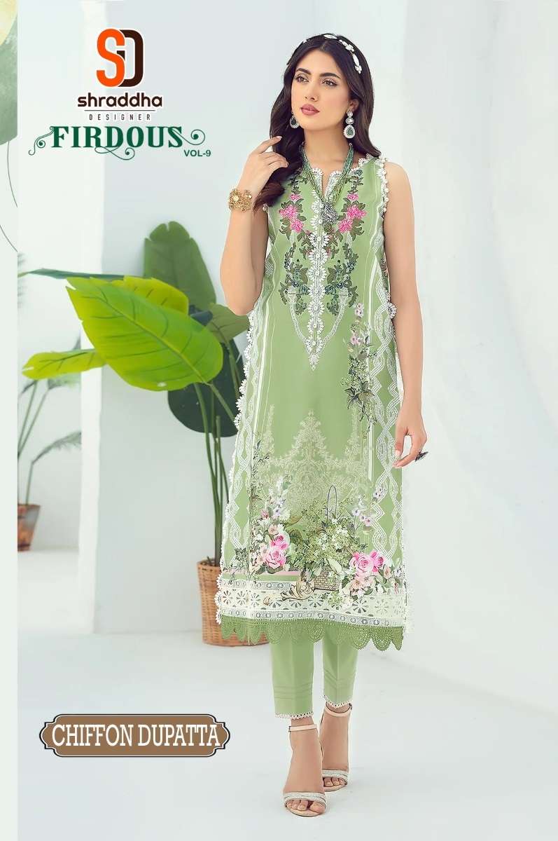 FIRDOUS 9001 COLOURS BY SHRADDHA DESIGNER LAWN COTTON EMBROIDERY PAKISTANI DRESSES