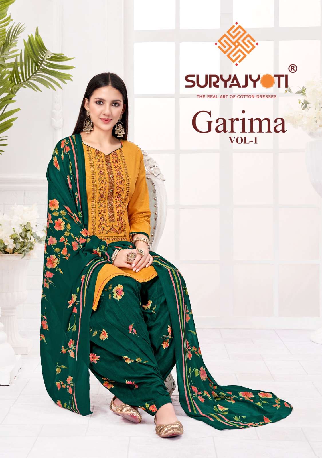 GARIMA VOL-1 BY SURYAJYOTI 1001 TO 1006 SERIES COTTON PRINT EMBRODIERY PATIYALA DRESSES