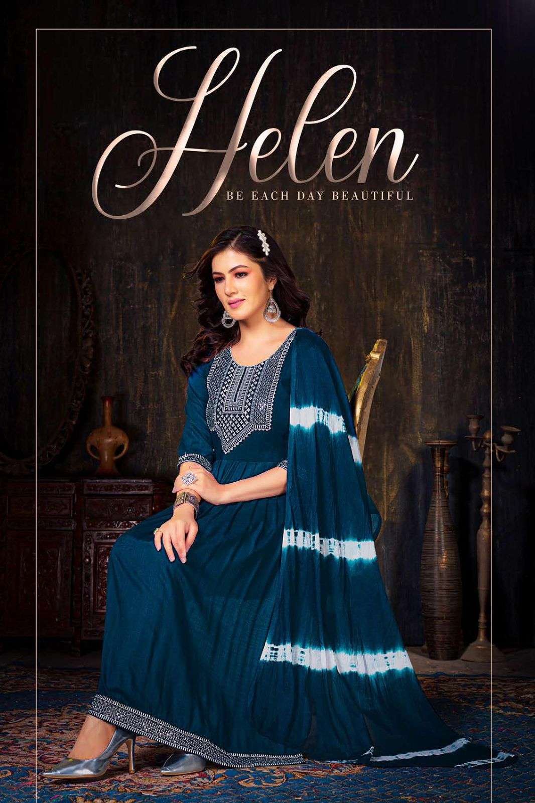 GOLDEN HELEN BY AQSAWHOLESALE 8373-A TO 8373-F SERIES RAYON WORK NAYRA READYMADE DRESSES