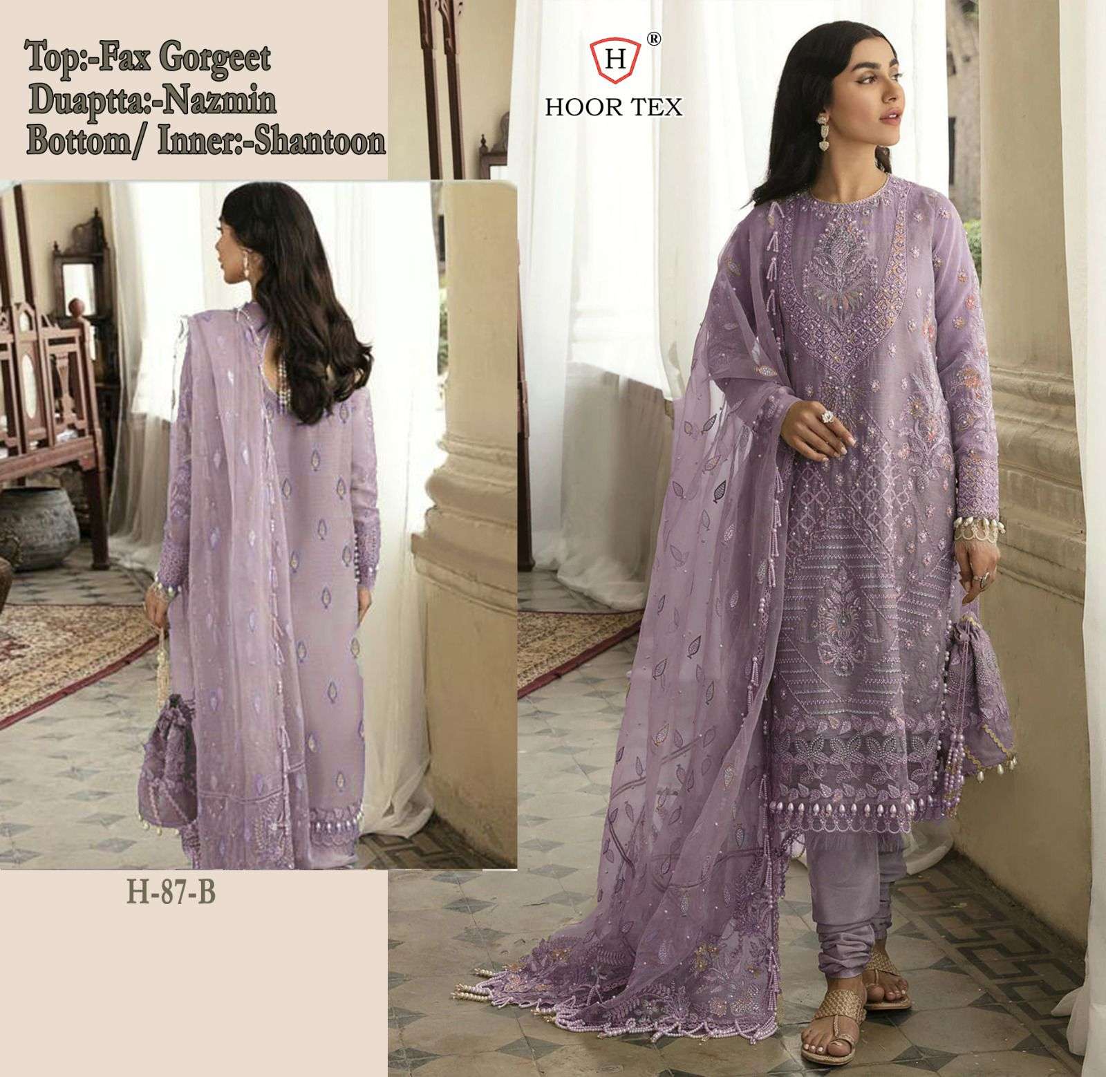 H-87 COLOURS BY HOOR TEX 87-A TO 87-D SERIES FAUX GEORGETTE WORK PAKISTANI DRESSES