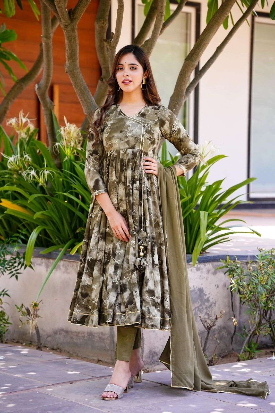 HALINA BY AQSAWHOLESALE MUSLIN COTTON PRINT WORK READYMADE ANARKALI SUIT