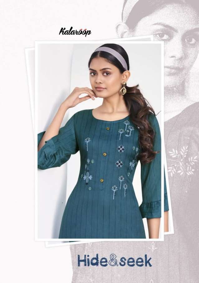 HIDE & SEEK BY KALAROOP 13075 TO 13080 SERIES RAYON EMBROIDERY WORK KURTIS