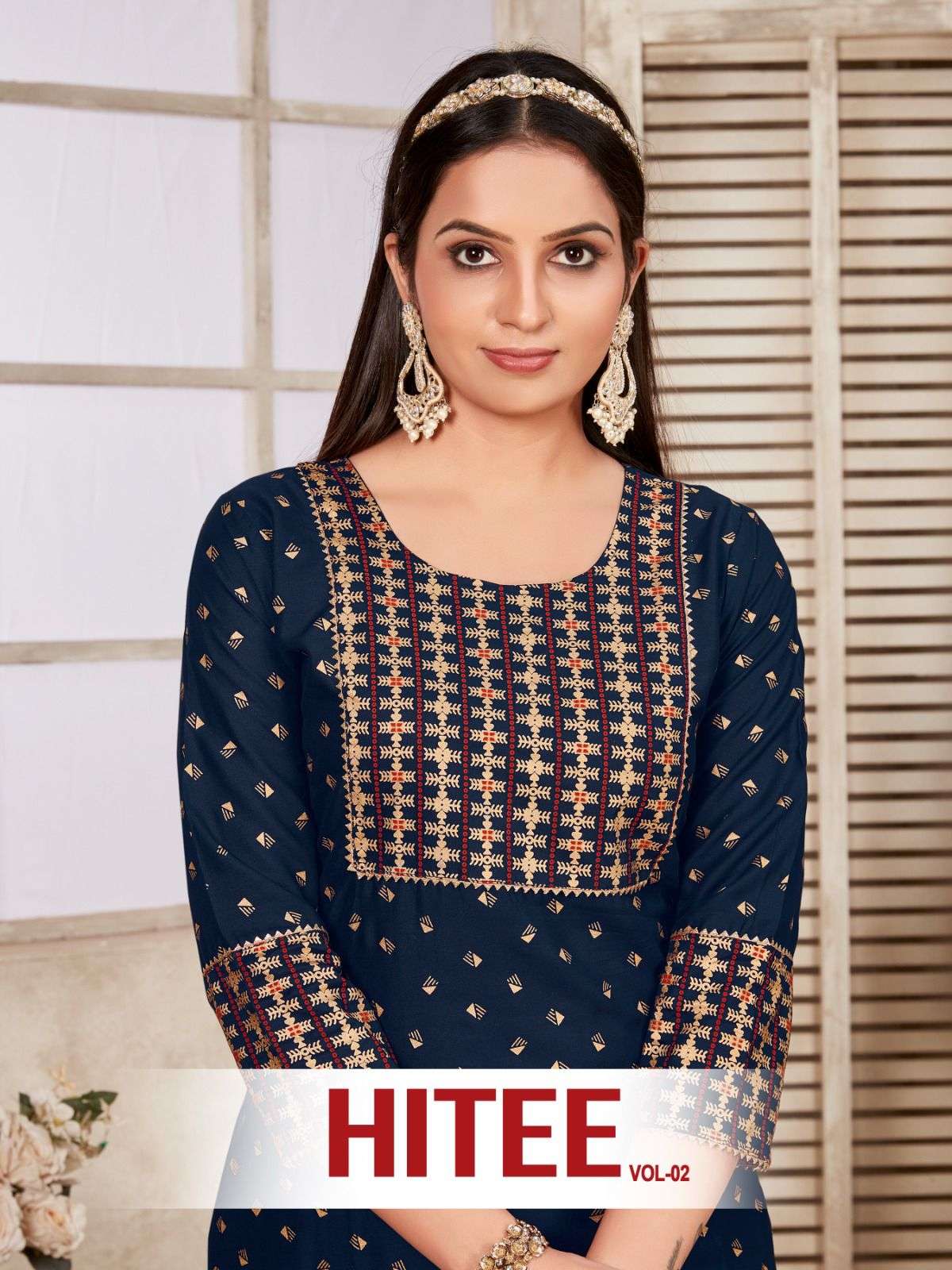 HITEE VOL-2 BY AQSAWHOLESALE 201 TO 208 SERIES RAYON GOLD PRINT KURTIS