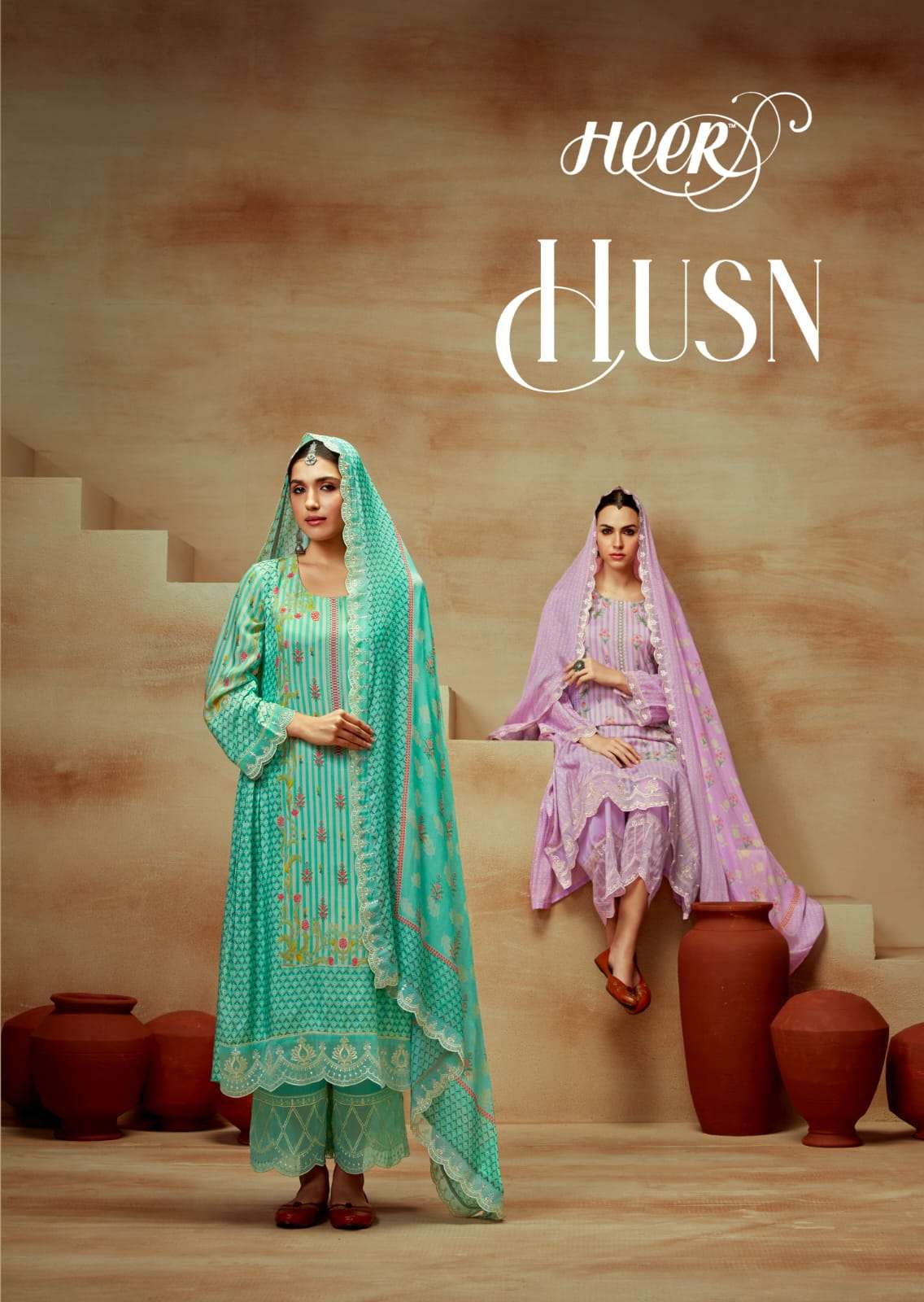 HUSN BY HEER 9051 TO 9058 SERIES MUSLIN PRINT WORK DESIGNER DRESSES