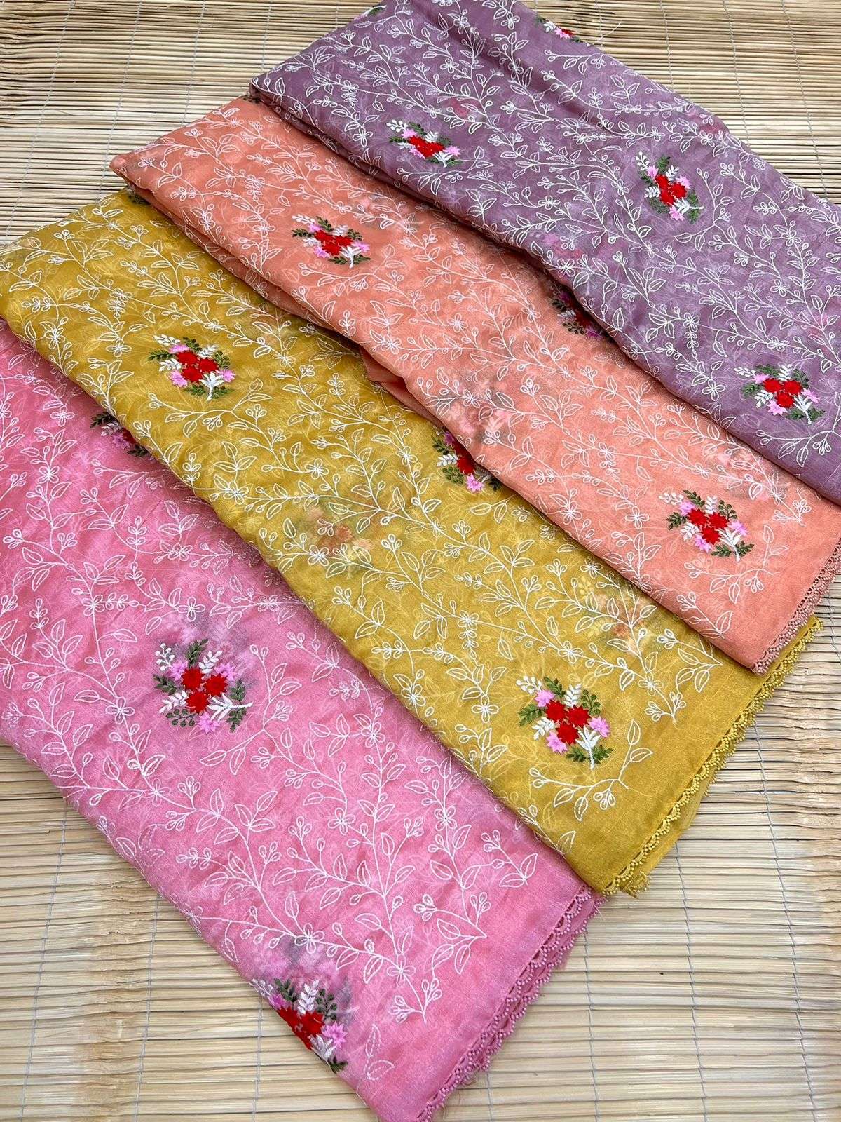 ICECREAM BY AQSAWHOLESALE PURE KHADI ORGANZA FLOWER WORK SAREES