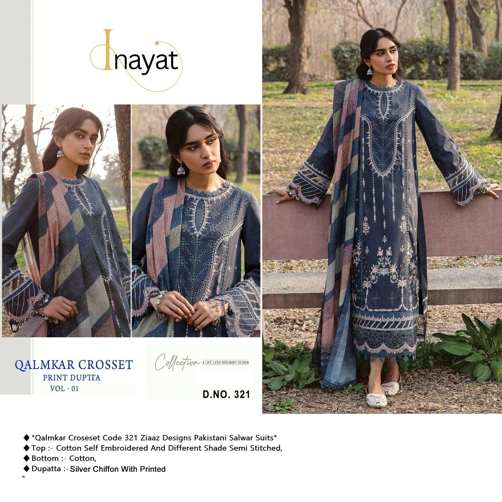 INAYAT 321 HIT DESIGN BY AQSAWHOLESALE COTTON EMBROIDERY PAKISTANI DRESS