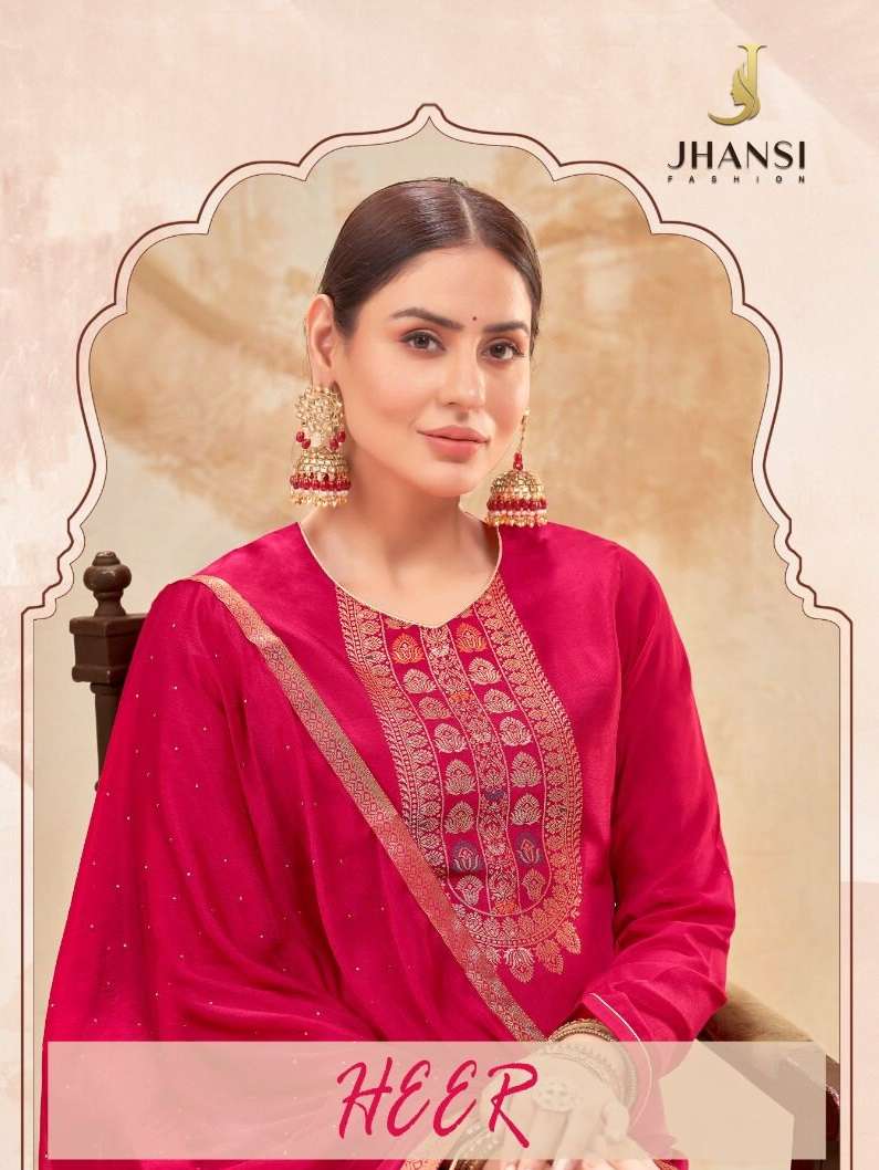 JHANSI HEER BY AQSAWHOLESALE 1001 TO 1006 SERIES DOLA JACQUARD WORK DRESSES