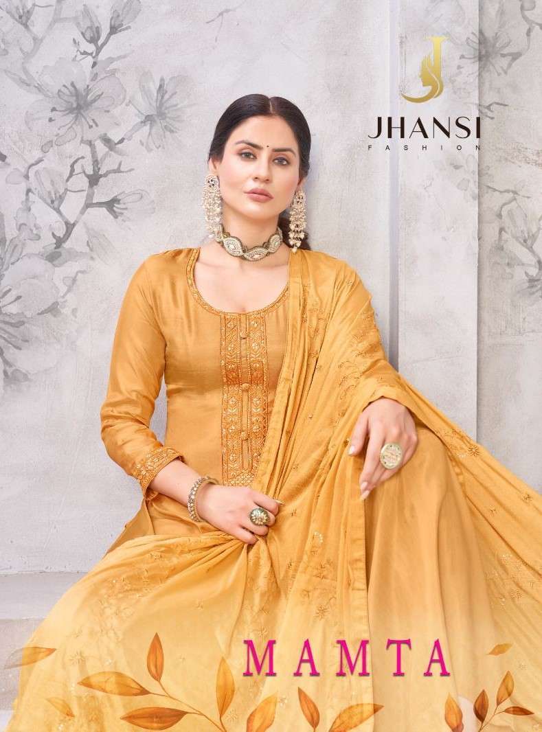 JHANSI MAMTA BY AQSAWHOLESALE 1001 TO 1006 SERIES PURE MUSLIN EMBROIDERY DRESSES