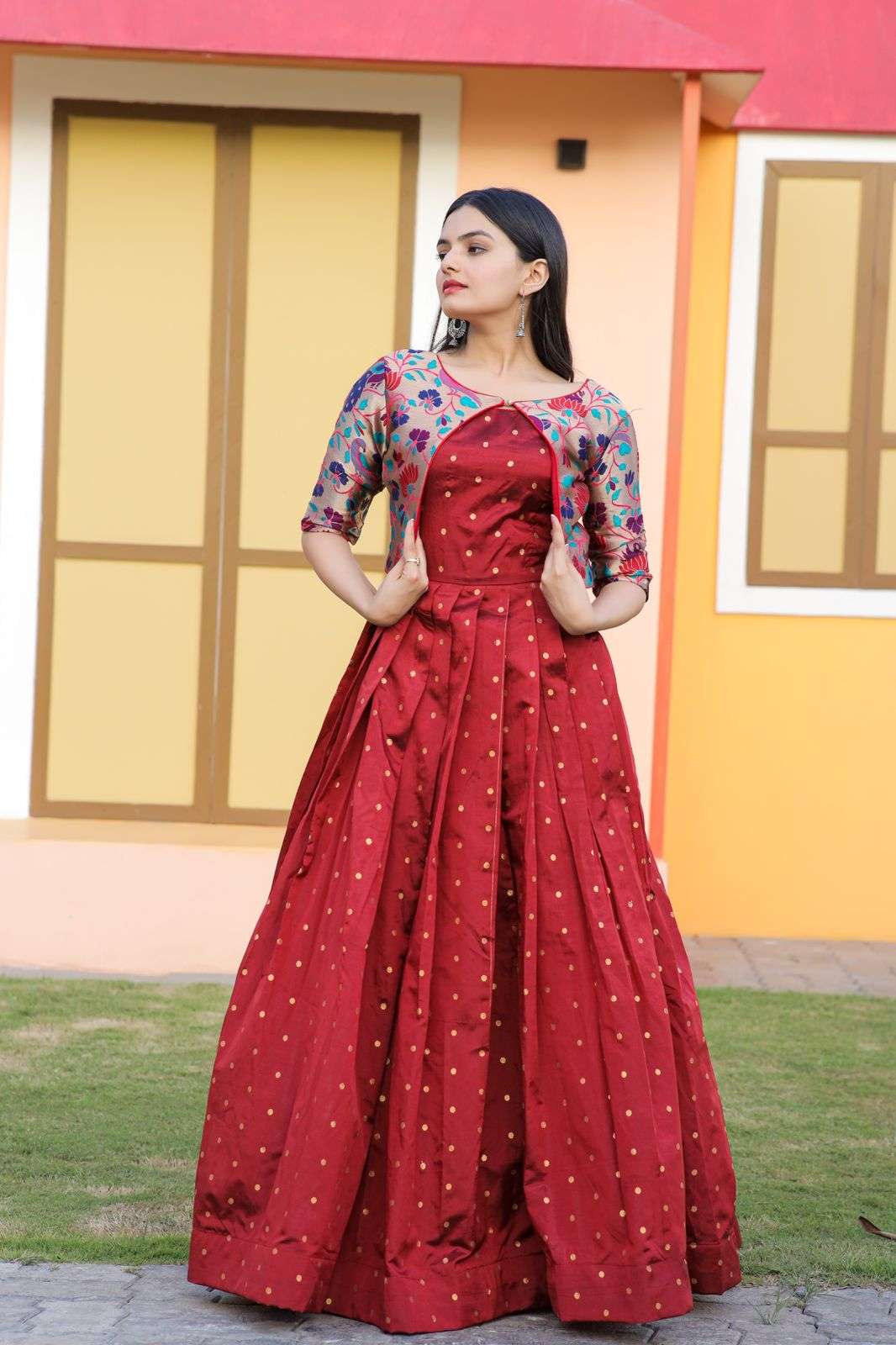 KA-1038 HIT DESIGN BY AQSAWHOLESALE SILK JACQUARD WORK GOWN