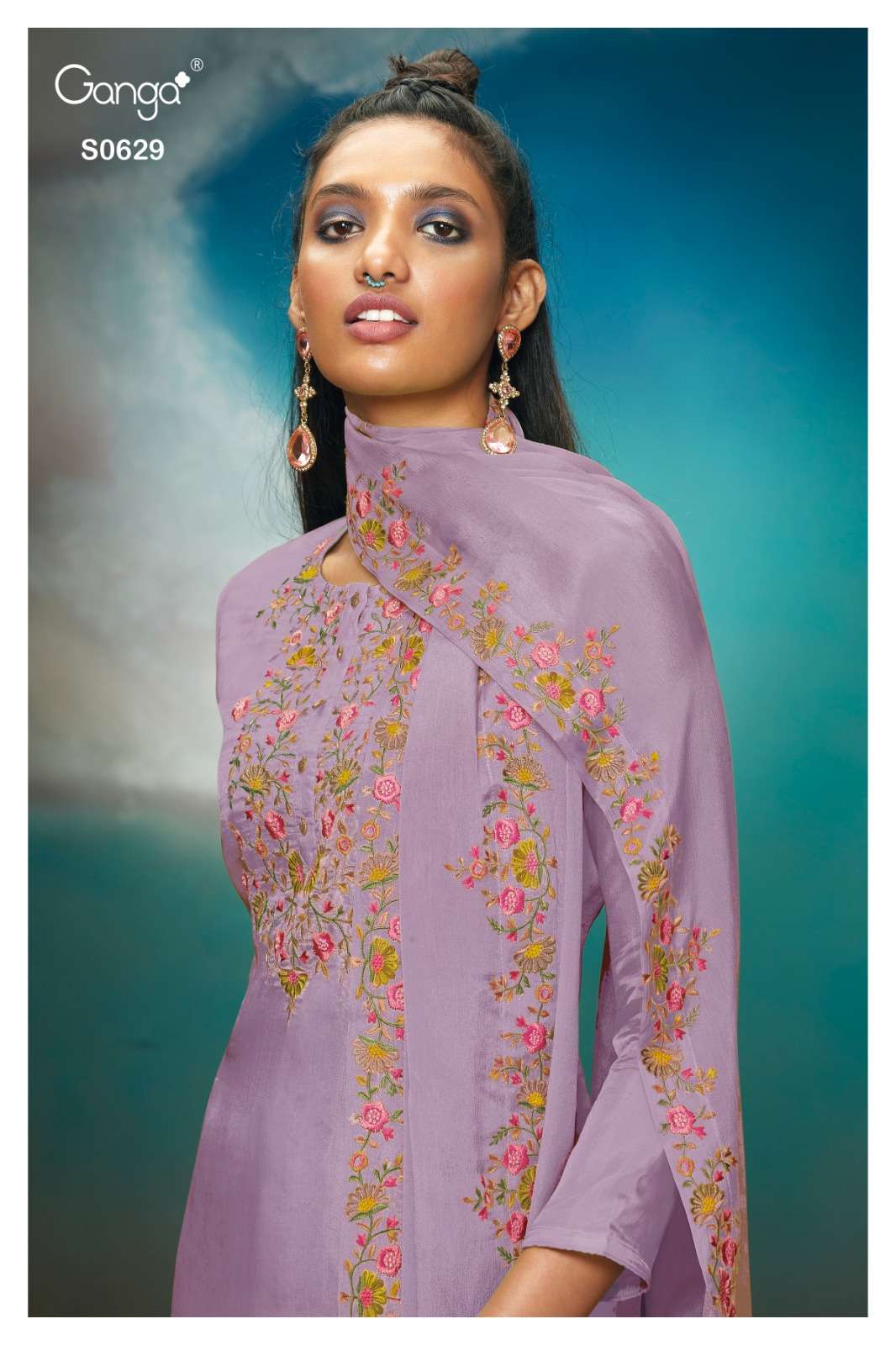 KATHIKA BY GANGA FASHIONS 629-I TO 629-L SERIES BEMBERG SILK EMBROIDERY WORK DRESSES