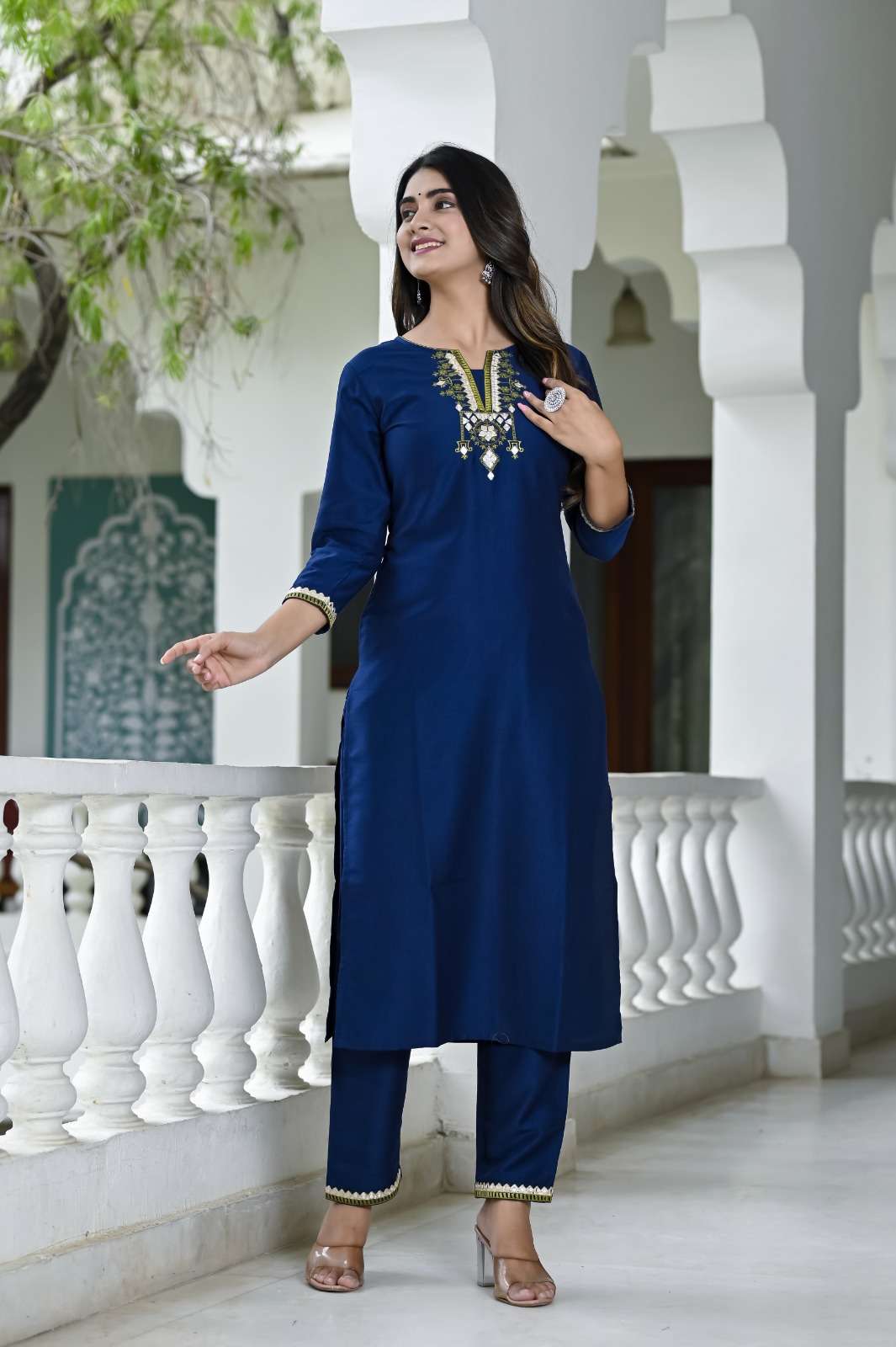 KAYA BY AQSAWHOLESALE MUSLIN MIRROR EMBRODIERY WORK KURTI AND PANT